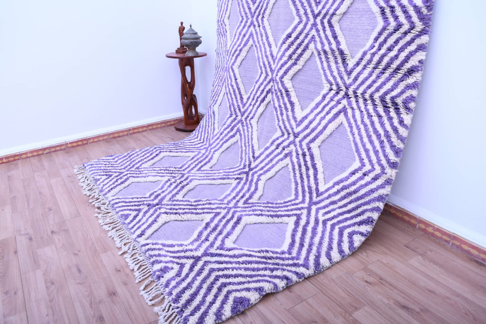 Marockansk Matta Handgjord Ull 7x10 - Lavendel Lila Neutral Geometrisk Modern Matta för Vardagsrum Sovrum - Mrirt - Image 4