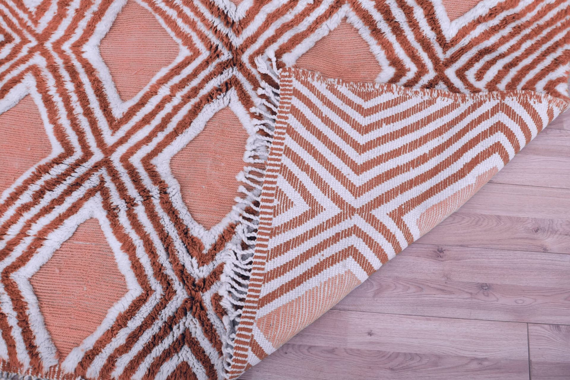 Marockansk Matta Handgjord Ull 7x10 - Terrakotta Ivory Geometrisk Boho Område Matta för Vardagsrum Sovrum - Mrirt - Image 5