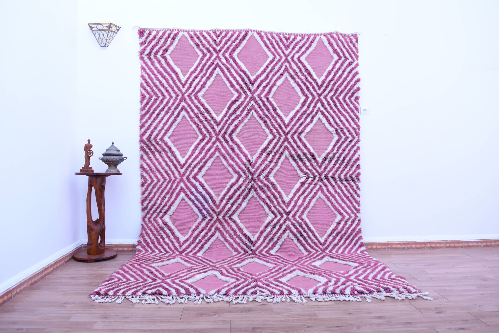 Marokkanischer Teppich Handgefertigt Wolle 7x10 - Rosa Elfenbein Geometrischer Boho Teppich für Wohnzimmer Schlafzimmer - Mrirt Berber - Image 2