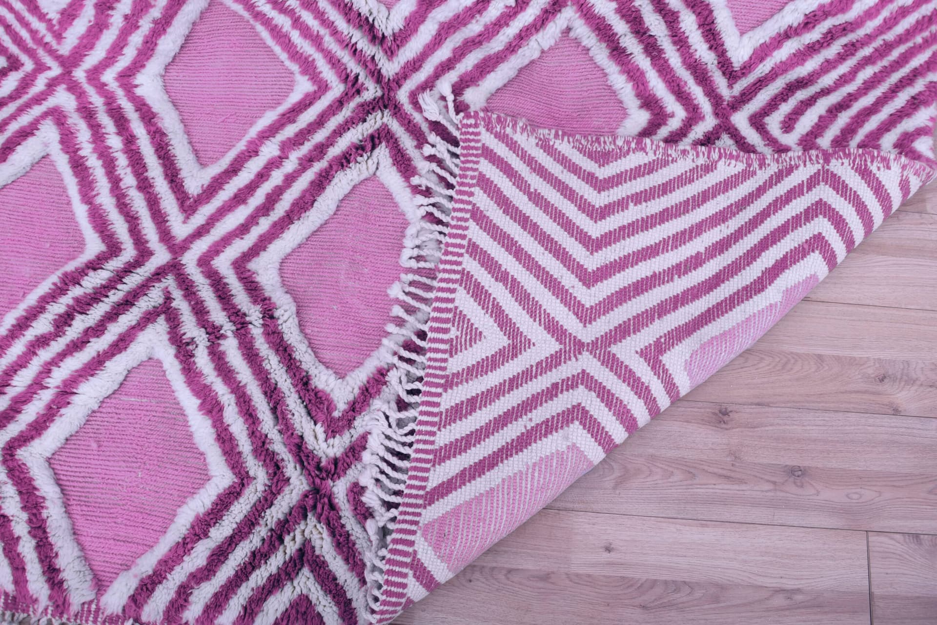 Marokkanischer Teppich Handgefertigt Wolle 7x10 - Rosa Elfenbein Geometrischer Boho Teppich für Wohnzimmer Schlafzimmer - Mrirt Berber - Image 5
