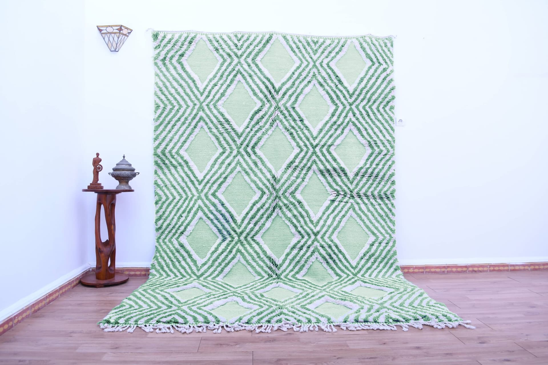 Marockansk Matta Handgjord Ull 7x10 - Salvia Grön Ivory Geometrisk Boho Område Matta för Vardagsrum Sovrum - Mrirt - Image 2