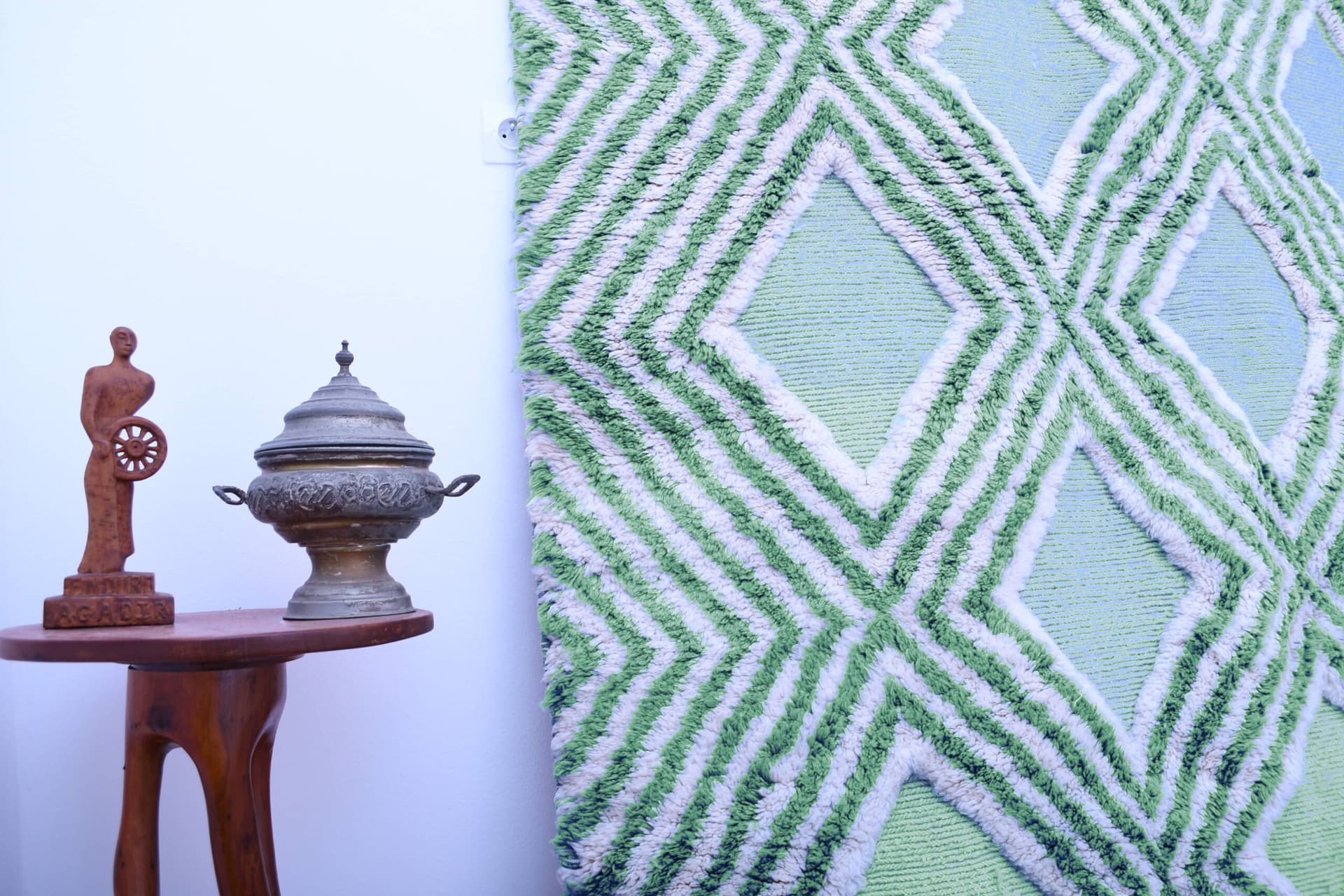 Marockansk Matta Handgjord Ull 7x10 - Salvia Grön Ivory Geometrisk Boho Område Matta för Vardagsrum Sovrum - Mrirt - Image 10