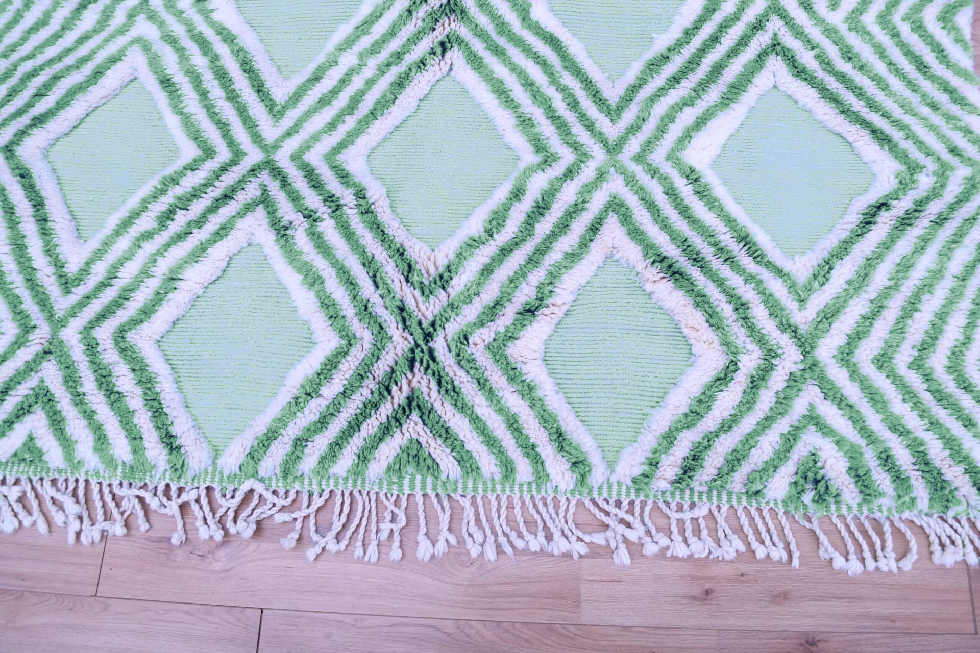 Marockansk Matta Handgjord Ull 7x10 - Salvia Grön Ivory Geometrisk Boho Område Matta för Vardagsrum Sovrum - Mrirt - Image 11