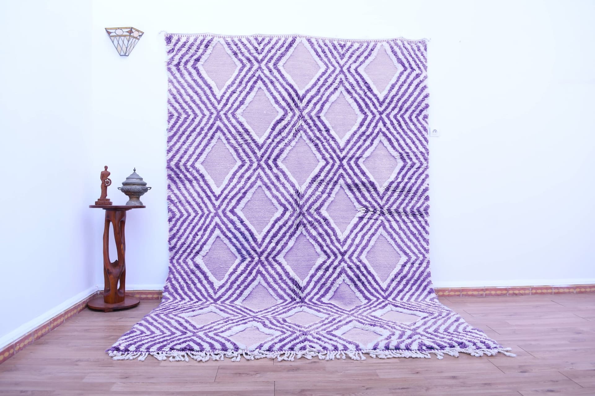 モロッコのラグ 手作りウール 7x10 - ラベンダーパープルニュートラル ジオメトリック ボヘミアンエリアラグ リビングルーム ベッドルーム Mrirt - Image 2