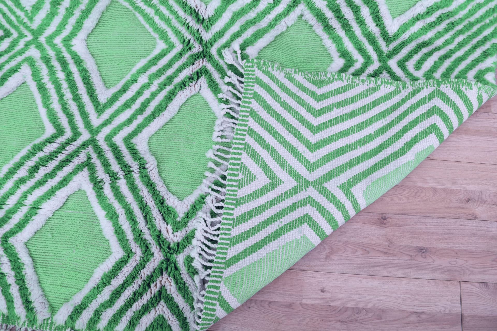 Tapis Marocain Fait Main en Laine 7x10 - Tapis Moderne Géométrique Vert Ivoire pour Salon Chambre - Mrirt - Image 5