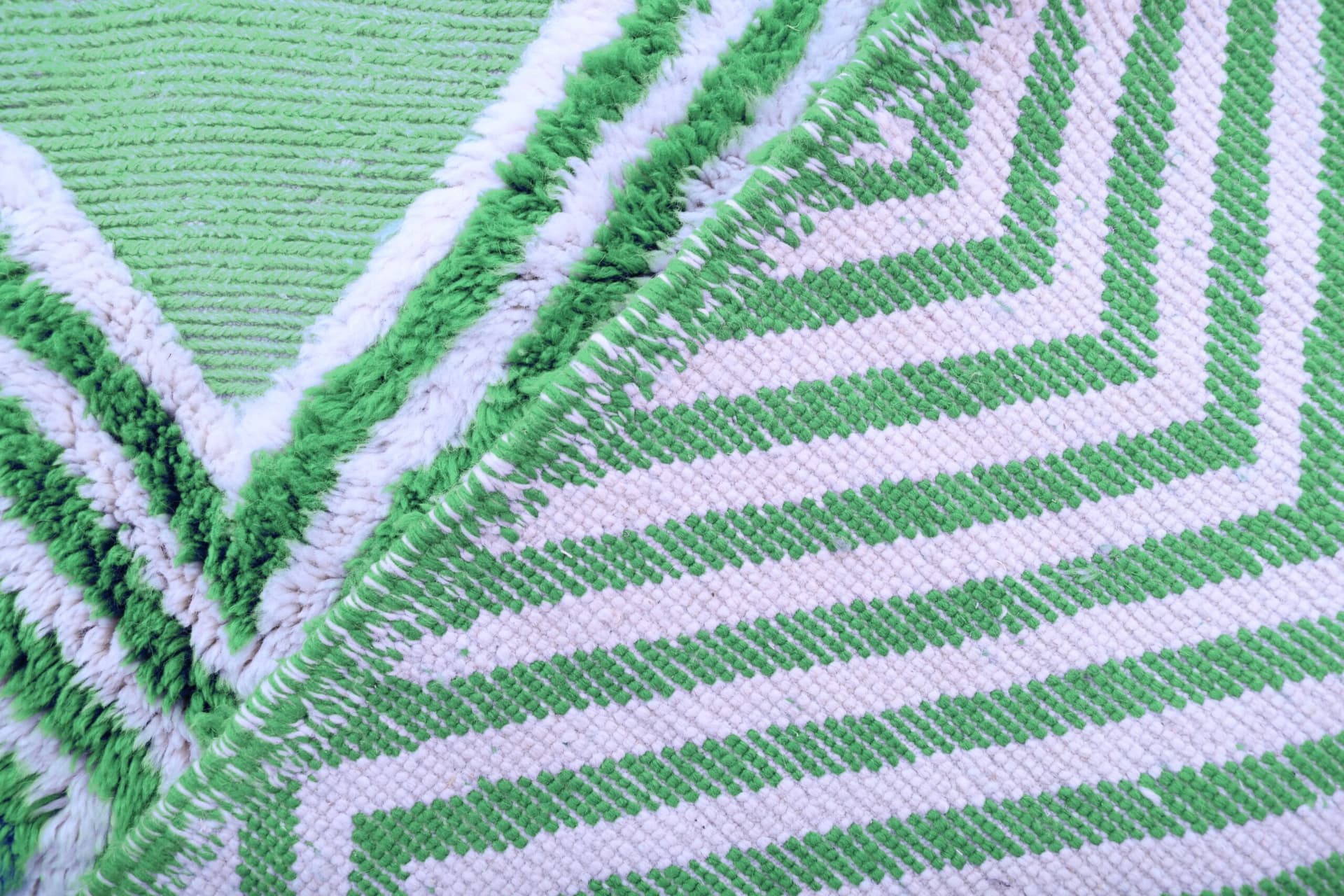 Tapis Marocain Fait Main en Laine 7x10 - Tapis Moderne Géométrique Vert Ivoire pour Salon Chambre - Mrirt - Image 7