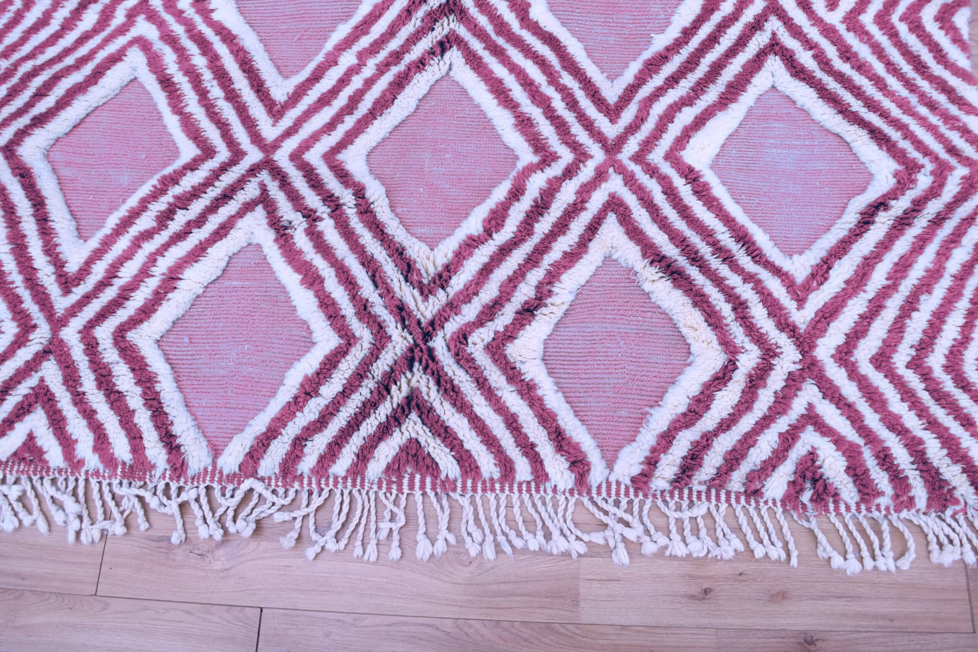 Alfombra Marroquí Hecha a Mano de Lana 7x10 - Alfombra Geométrica Boho Rosa Crema para Sala de Estar Dormitorio - Mrirt Berber - Image 12