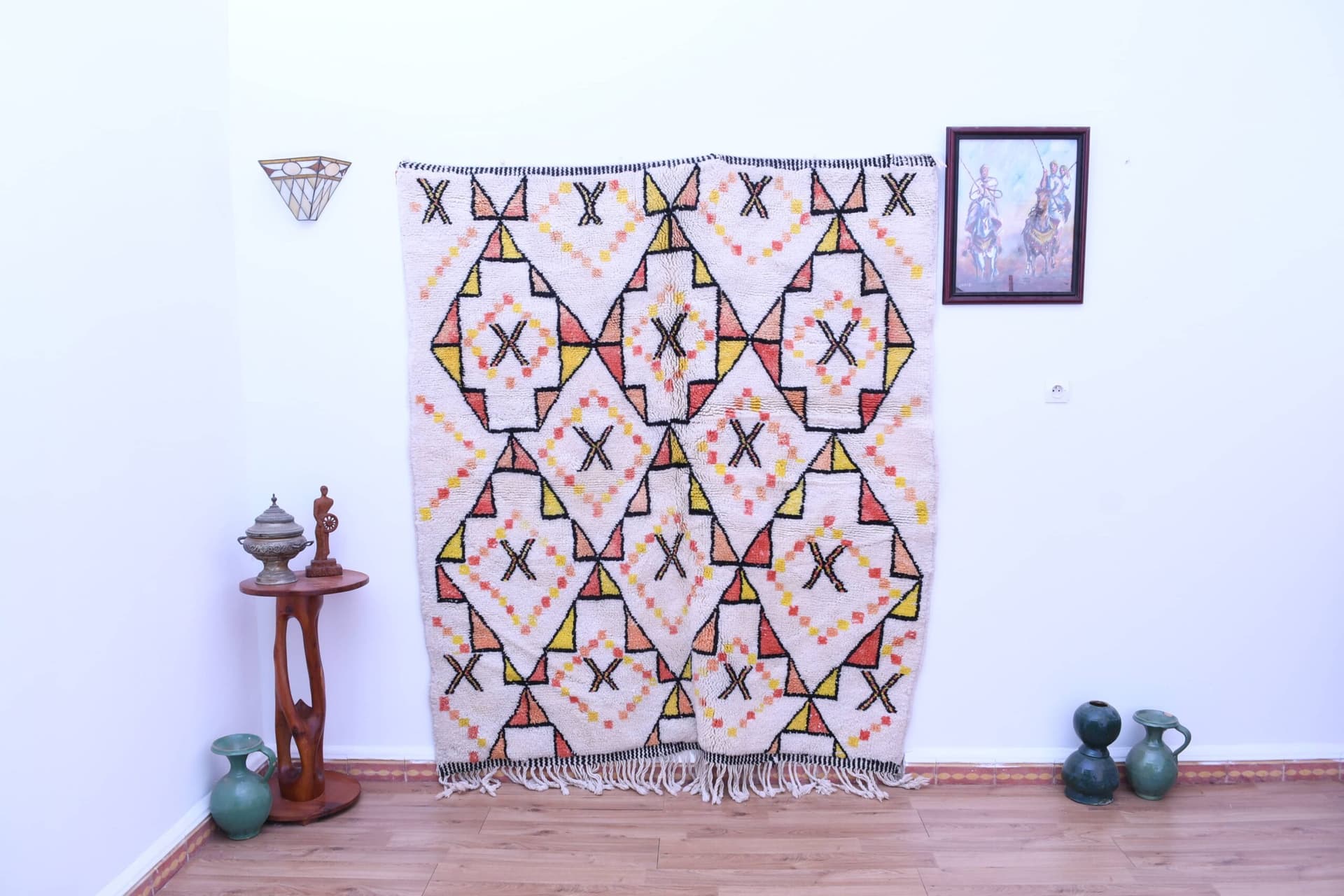 モロッコ製ウールラグ 手作り 6x6 - アイボリー中立幾何学的ボヘミアンエリアラグ リビングルーム 寝室用 Beni Ourain - Image 2