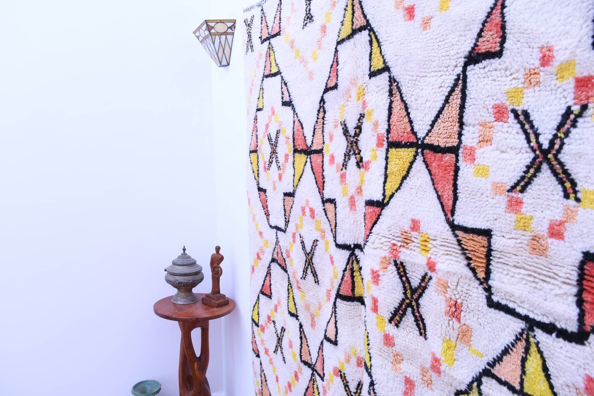 モロッコ製ウールラグ 手作り 6x6 - アイボリー中立幾何学的ボヘミアンエリアラグ リビングルーム 寝室用 Beni Ourain - Image 3