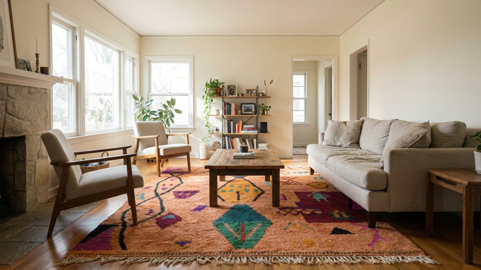 Moroccan Rug Handmade Wool 6x9 - Terracotta Neutral Abstract Boho Area Rug for Living Room Bedroom