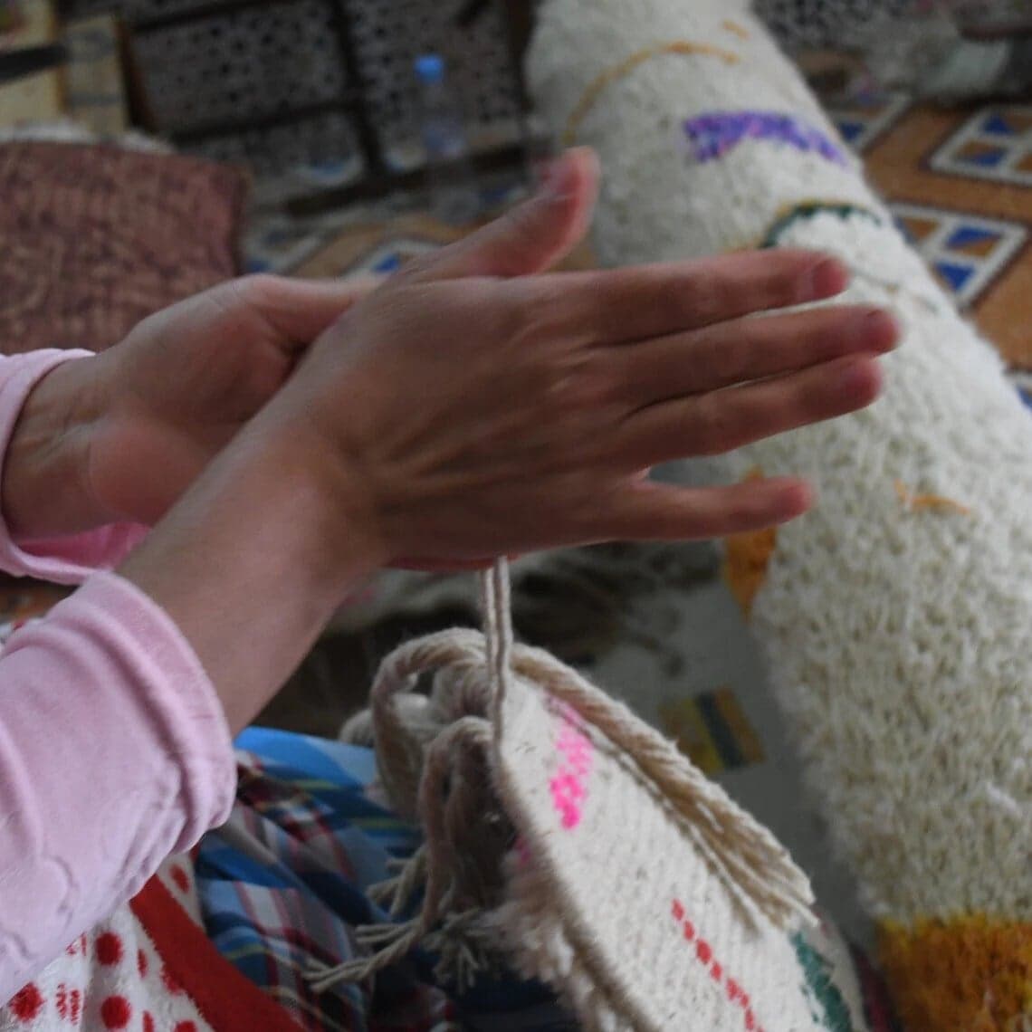 Marokkolainen Matto Azilal 5x8 Villa Kermavalkoinen Monivärinen Boho Olohuone - Image 9