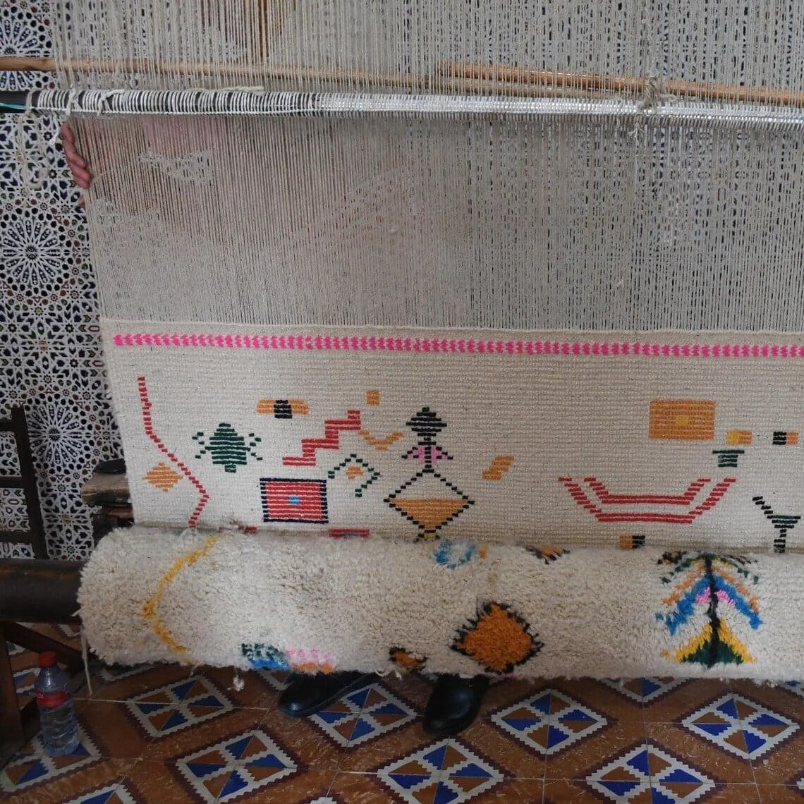 Marokkolainen Matto Azilal 5x8 Villa Kermavalkoinen Monivärinen Boho Olohuone - Image 10