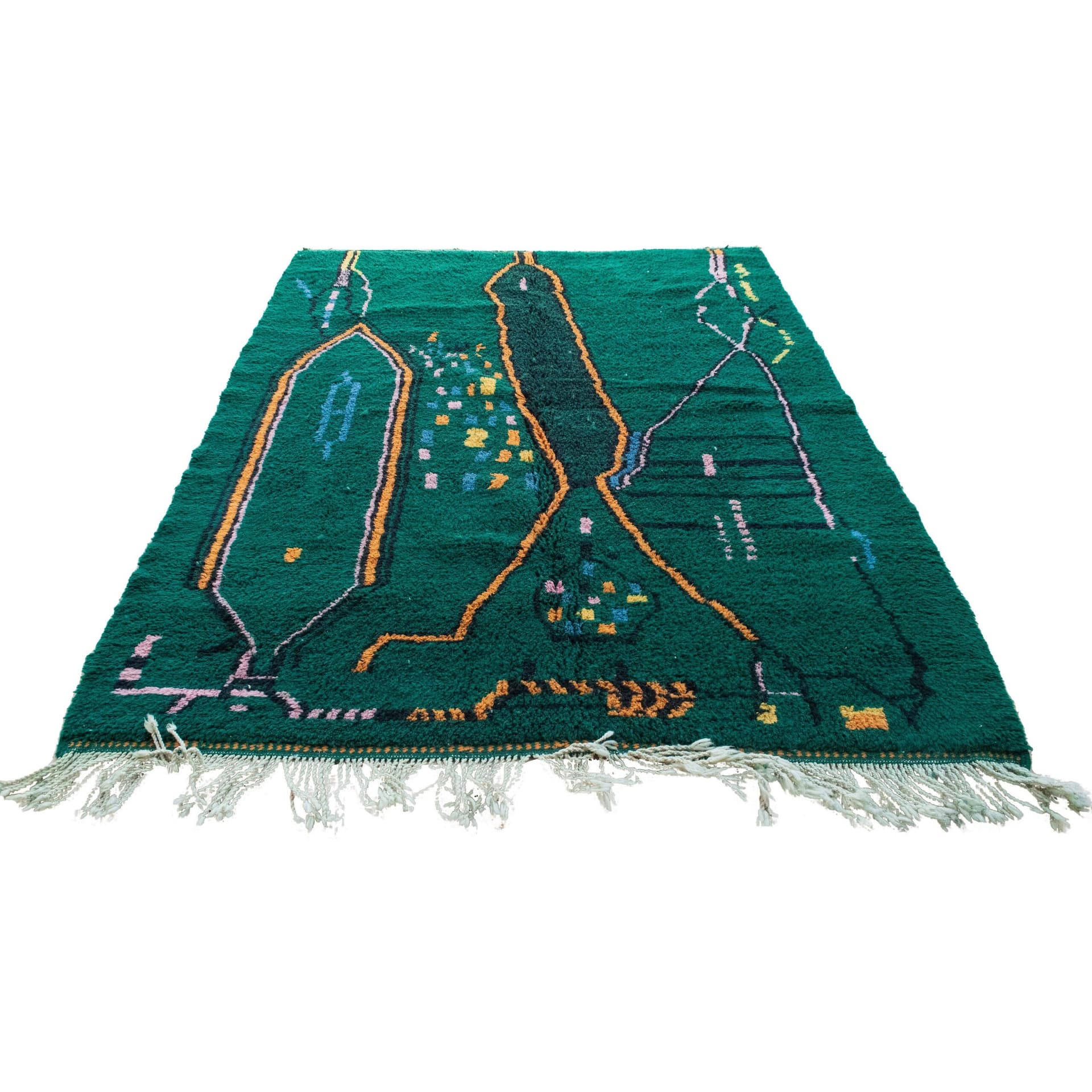 モロッコ製手作りウールラグ 6x9 - エメラルドグリーン ボヘミアンエリアラグ リビングルーム用 モダン抽象ベルベルラグ - Image 3