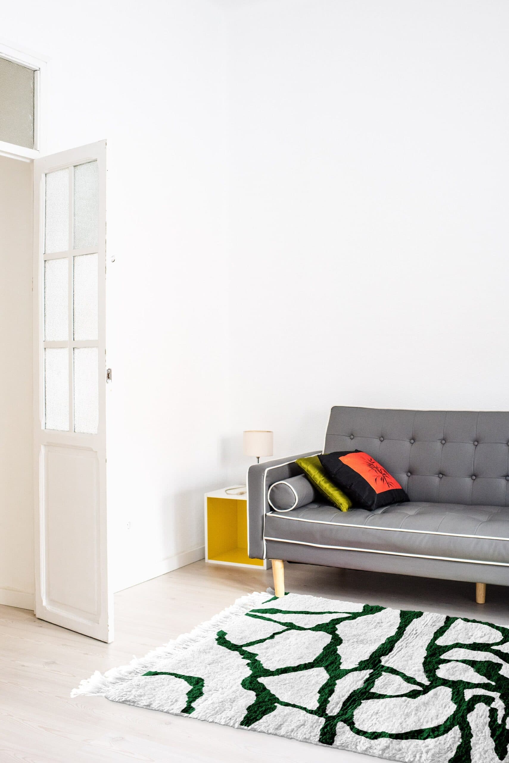 モロッコ製手作りウールラグ カスタムサイズ - アイボリークリームとグリーンのモダンボヘミアンエリアラグ リビングルーム ベッドルーム用 - Mrirt - Image 4