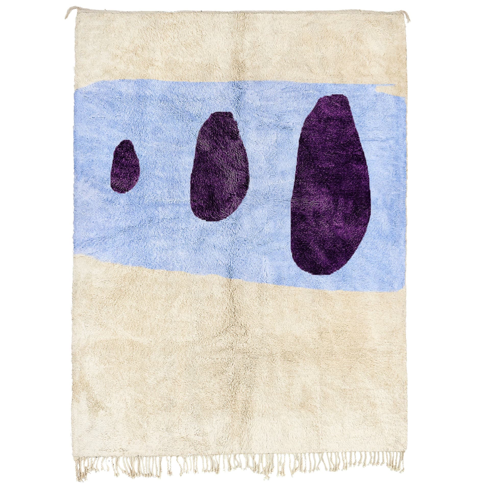 Marokkanischer Teppich handgefertigt aus Wolle 8x10 - Elfenbein Blau Lila moderner Boho-Teppich für Wohnzimmer Schlafzimmer - Mrirt - Image 3