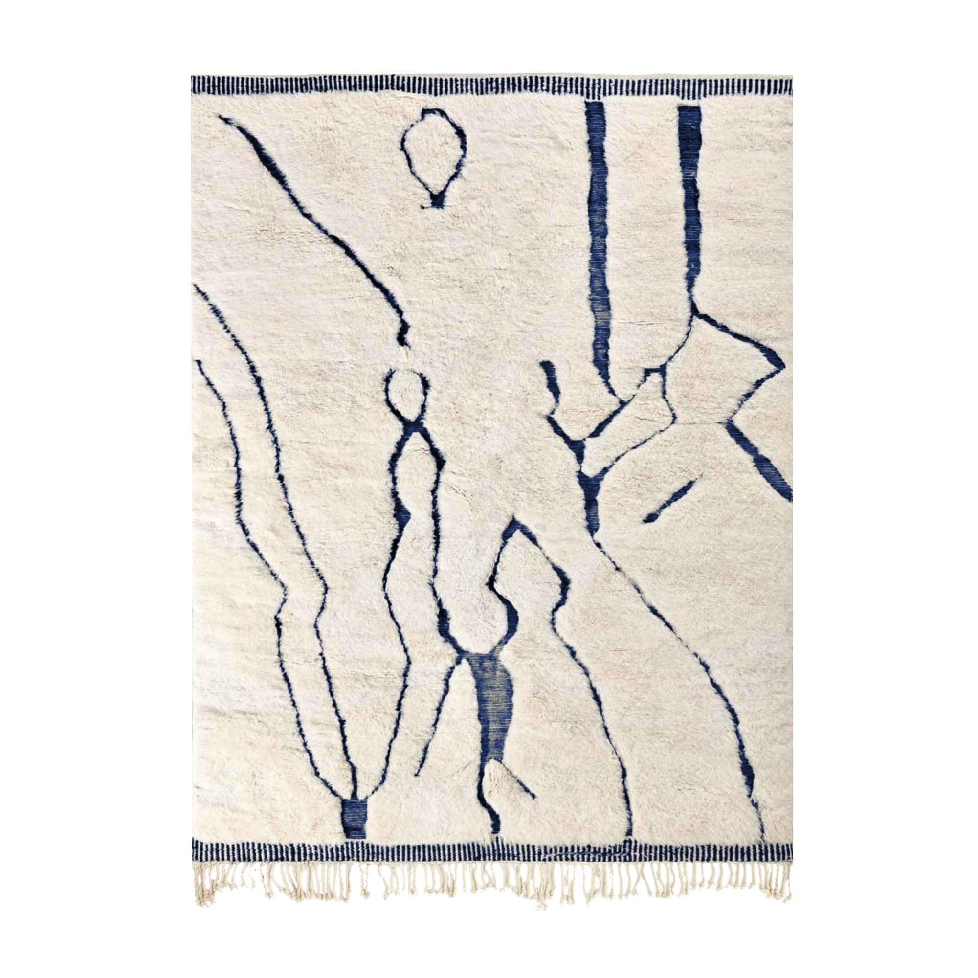 Marokkanischer Teppich Beni Ourain 5x7 Wolle Marine Elfenbein Boho Minimalistisch Wohnzimmer - Image 2