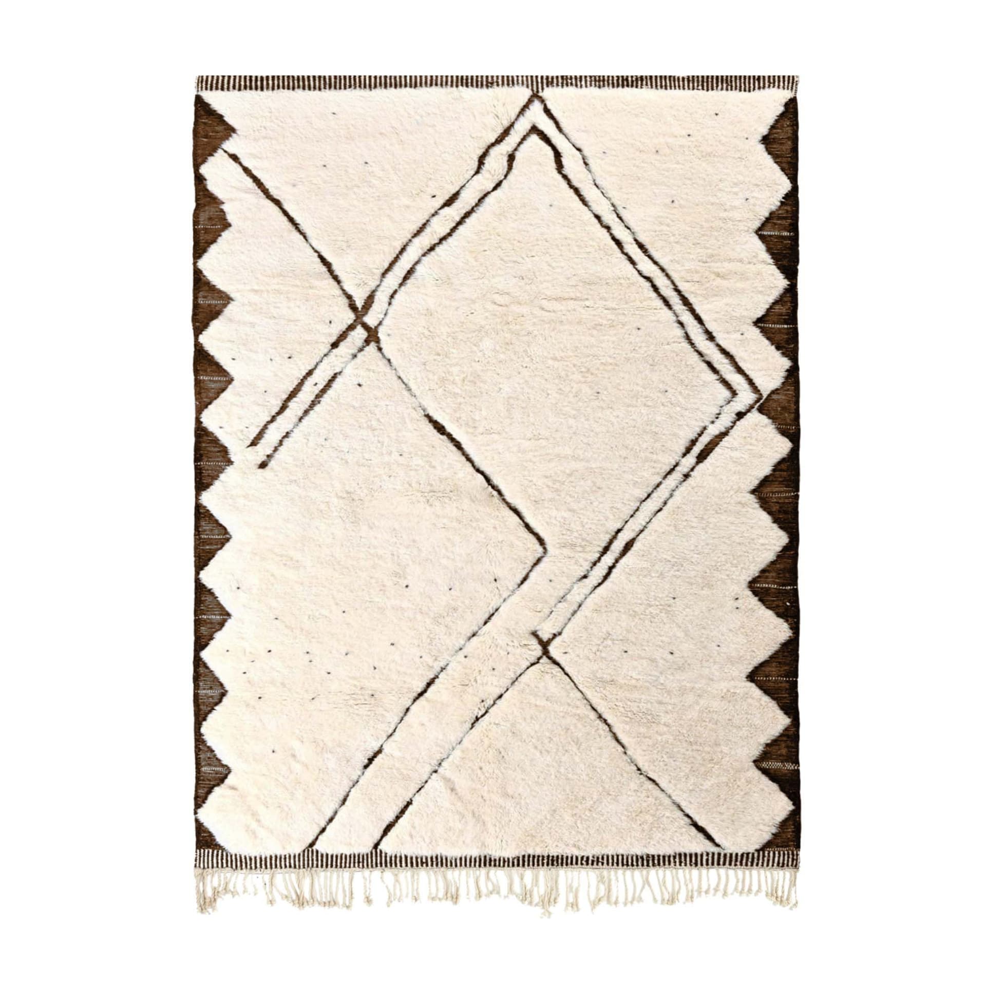 Alfombra Marroquí Hecha a Mano de Lana 7x10 - Alfombra Boho Geométrica Neutra en Marfil para Sala de Estar y Dormitorio - Beni Ourain - Image 2