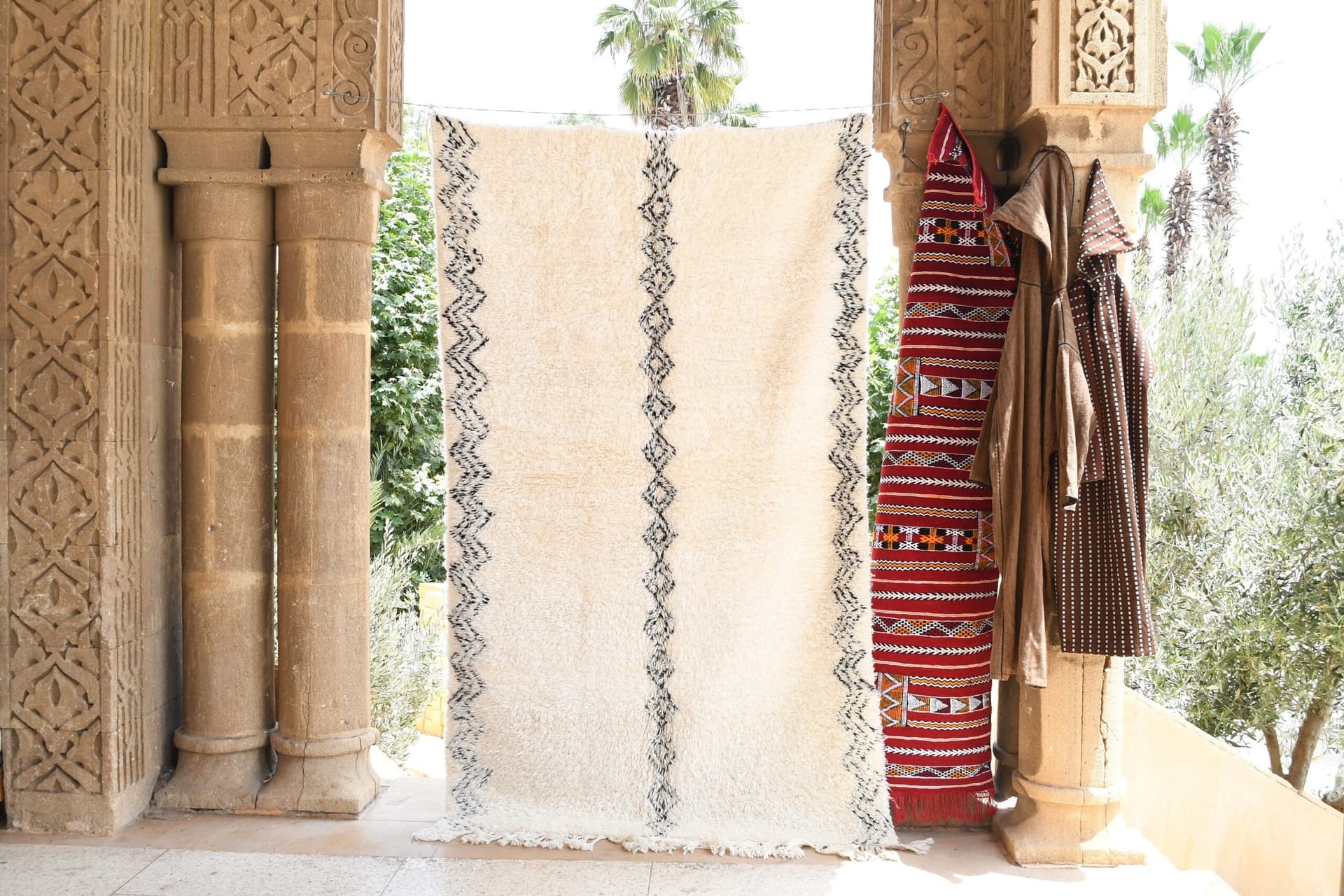 Tapis Marocain Beni Ourain 5x9 Laine Ivoire Noir Minimaliste Salon Berbère - Image 5