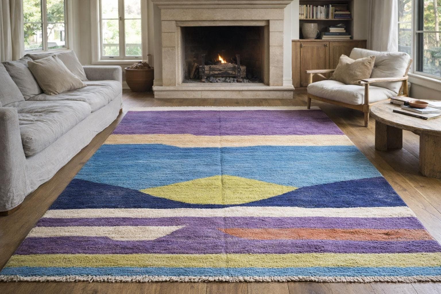 Marokkolainen matto käsintehty villa 6x10 - Väriblokki moderni kilim alue matto olohuoneeseen makuuhuoneeseen, Sininen Violetti Neutraali