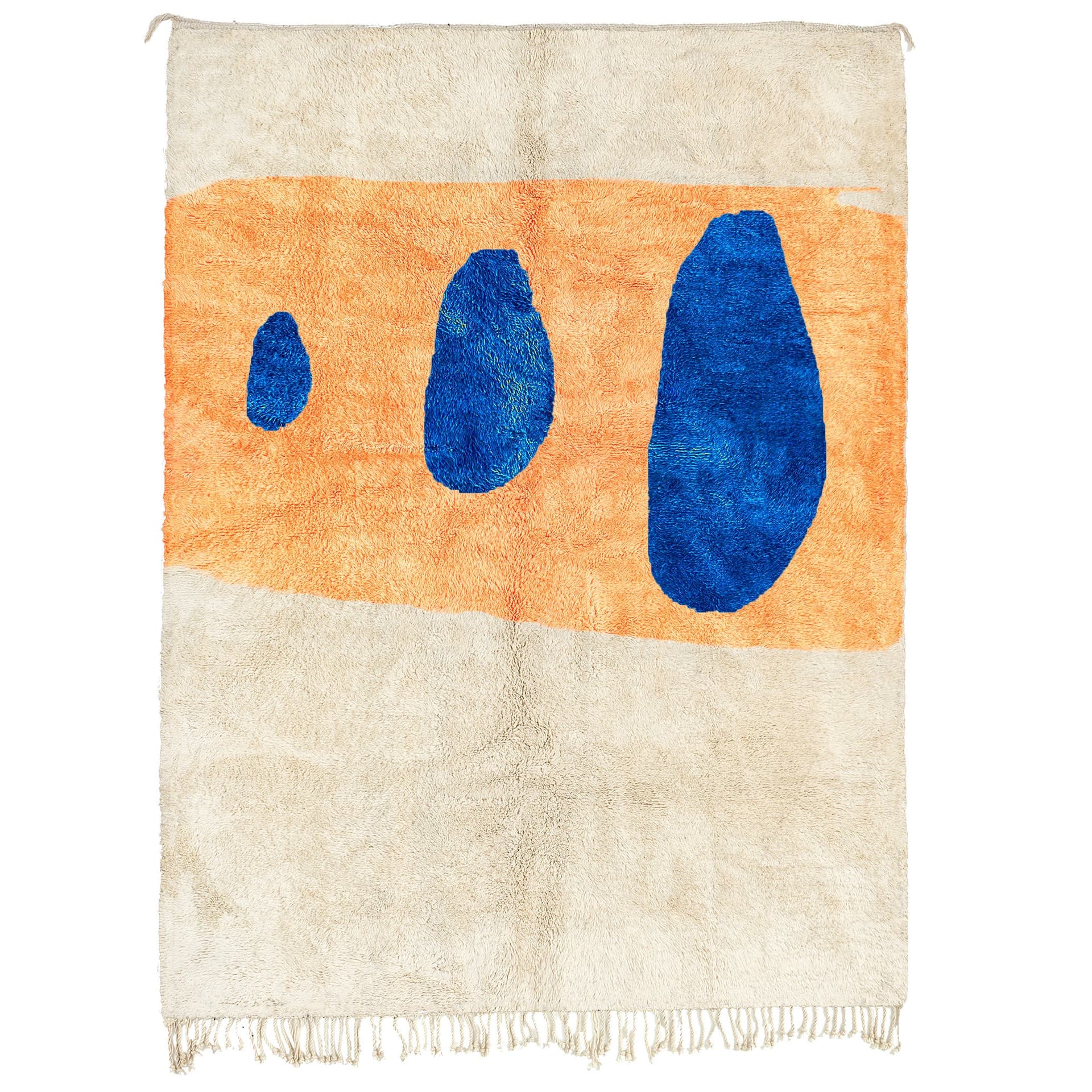 Marokkanischer Teppich handgefertigt aus Wolle 8x10 - Elfenbein neutral mit Orange Blau moderner Boho-Teppich für Wohnzimmer Schlafzimmer - Mrirt - Image 3