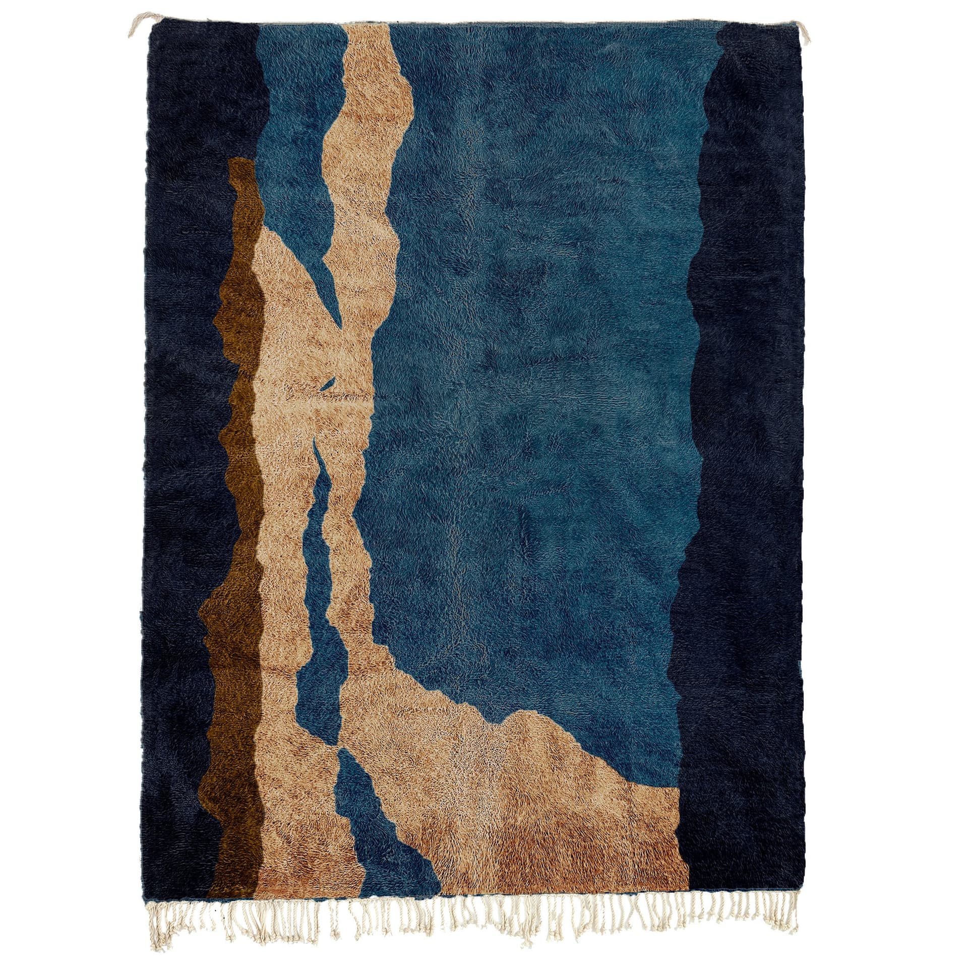 モロッコラグ ミルティル 5x7 ウール ネイビーティールタン ミニマリストリビングルーム ベルベル - Image 2