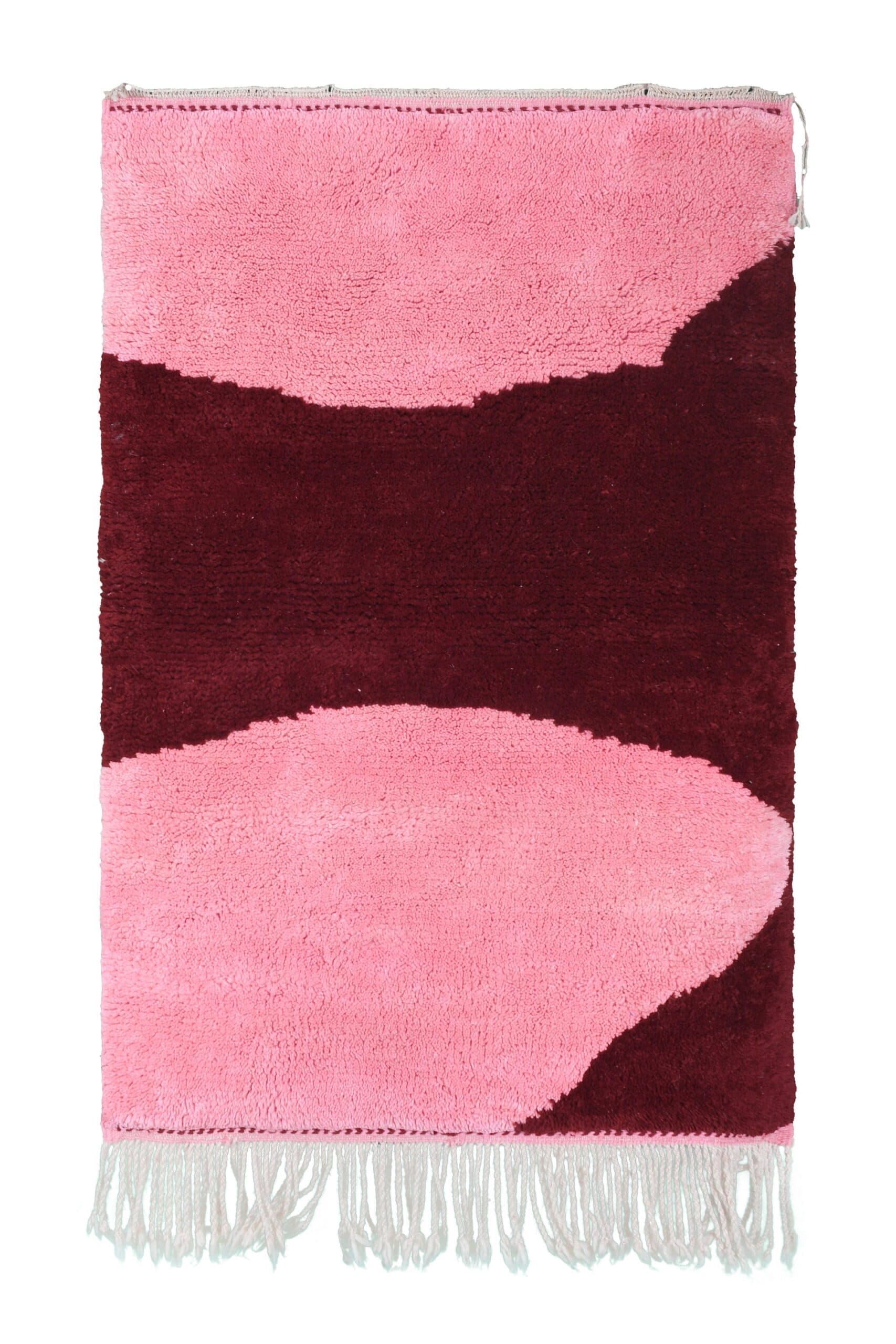 Tapis Marocain Mrirt 3x5 Laine Rose Bourgogne Minimaliste Salon Berbère - Image 2
