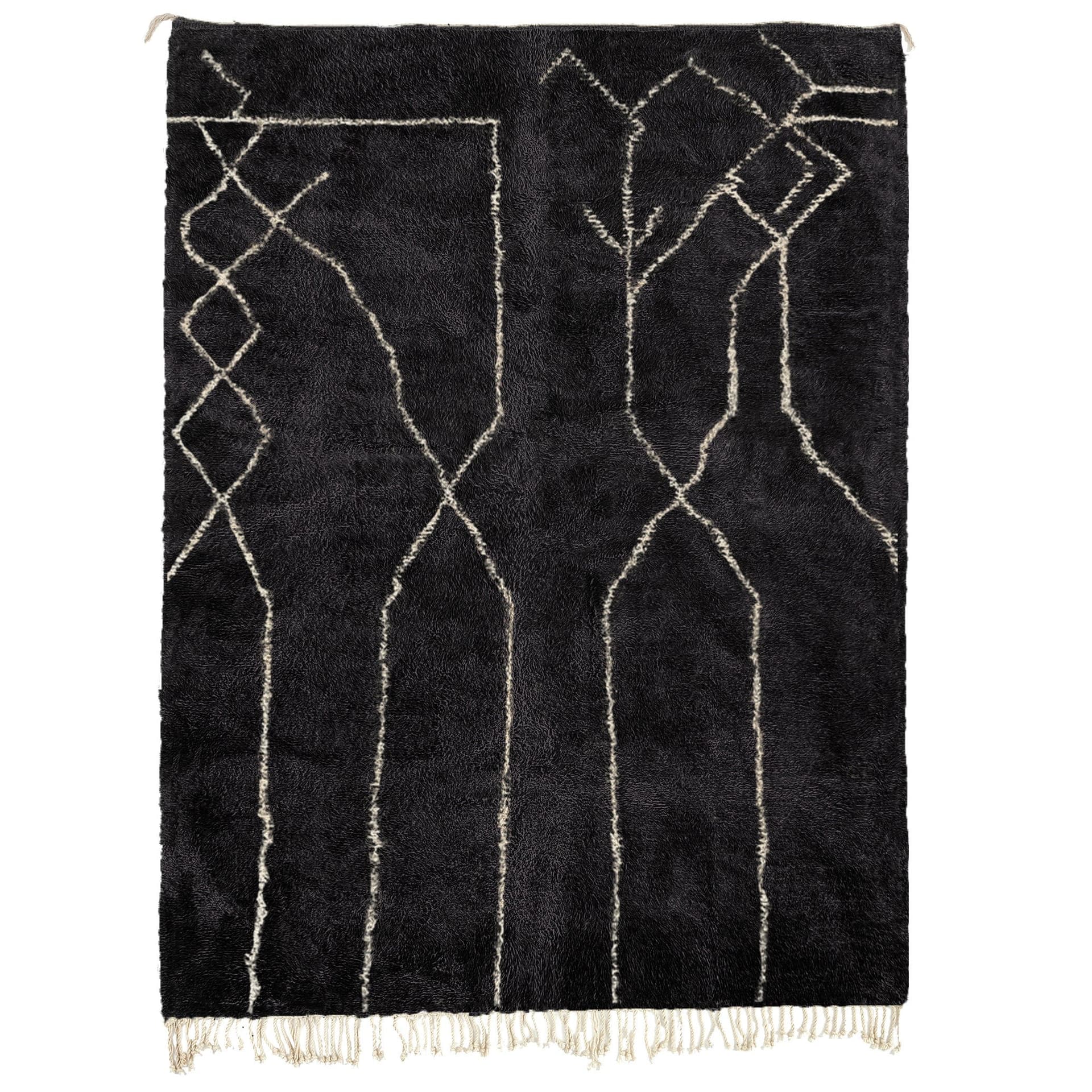 Tapis Marocain Beni Ourain 5x7 Laine Noir Ivoire Minimaliste Salon - Image 2
