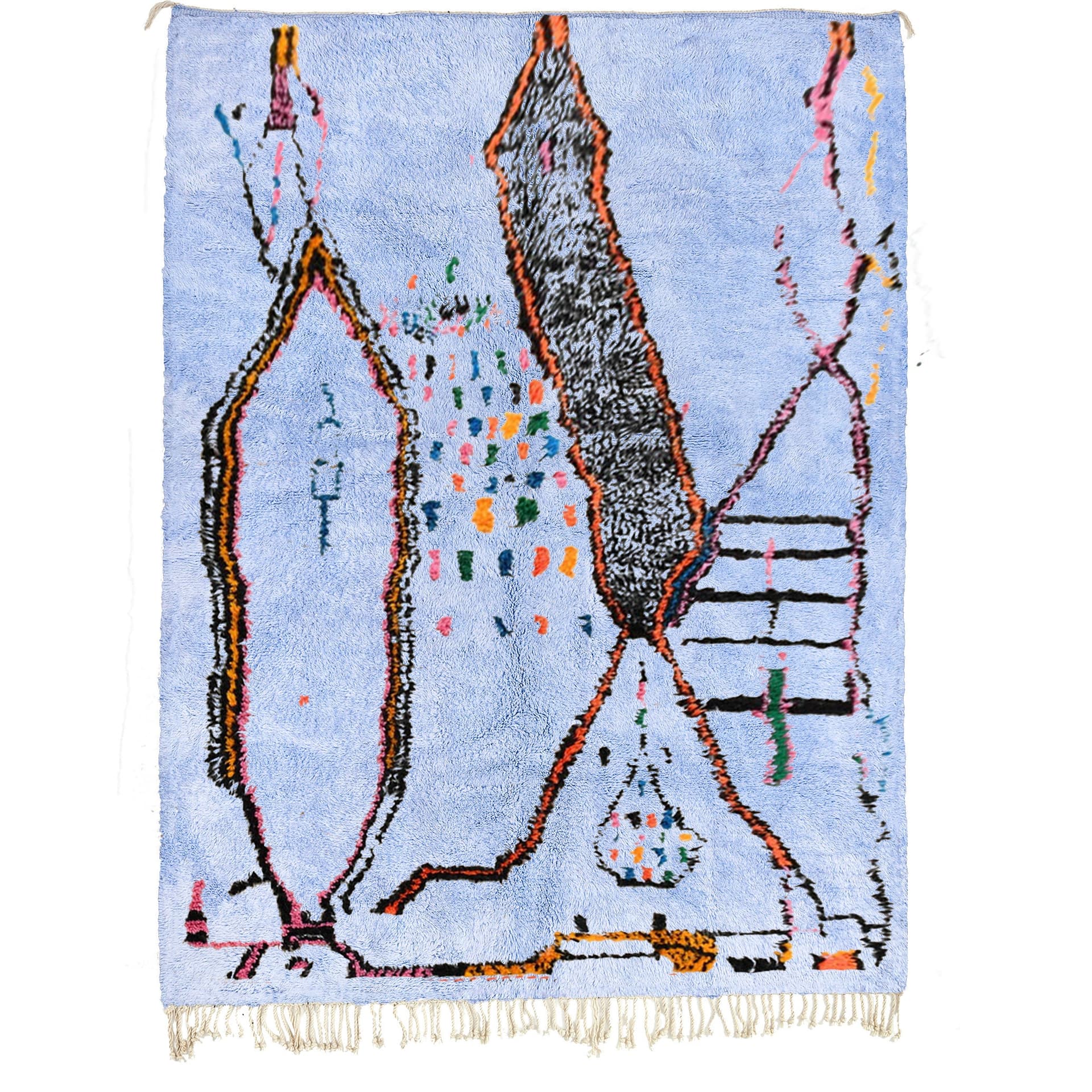 Marockansk Matta Handgjord Ull Anpassad Storlek - Ljusblå Färgglad Modern Boho Matta för Vardagsrum Sovrum - Image 2