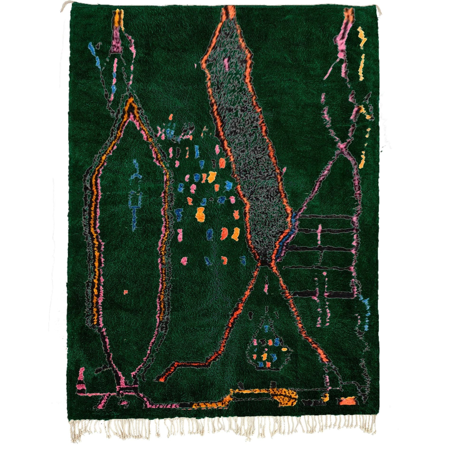 Marockansk Matta Handgjord Ull Anpassad Storlek - Smaragdgrön Boho Modern Matta för Vardagsrum Sovrum Berber - Image 2