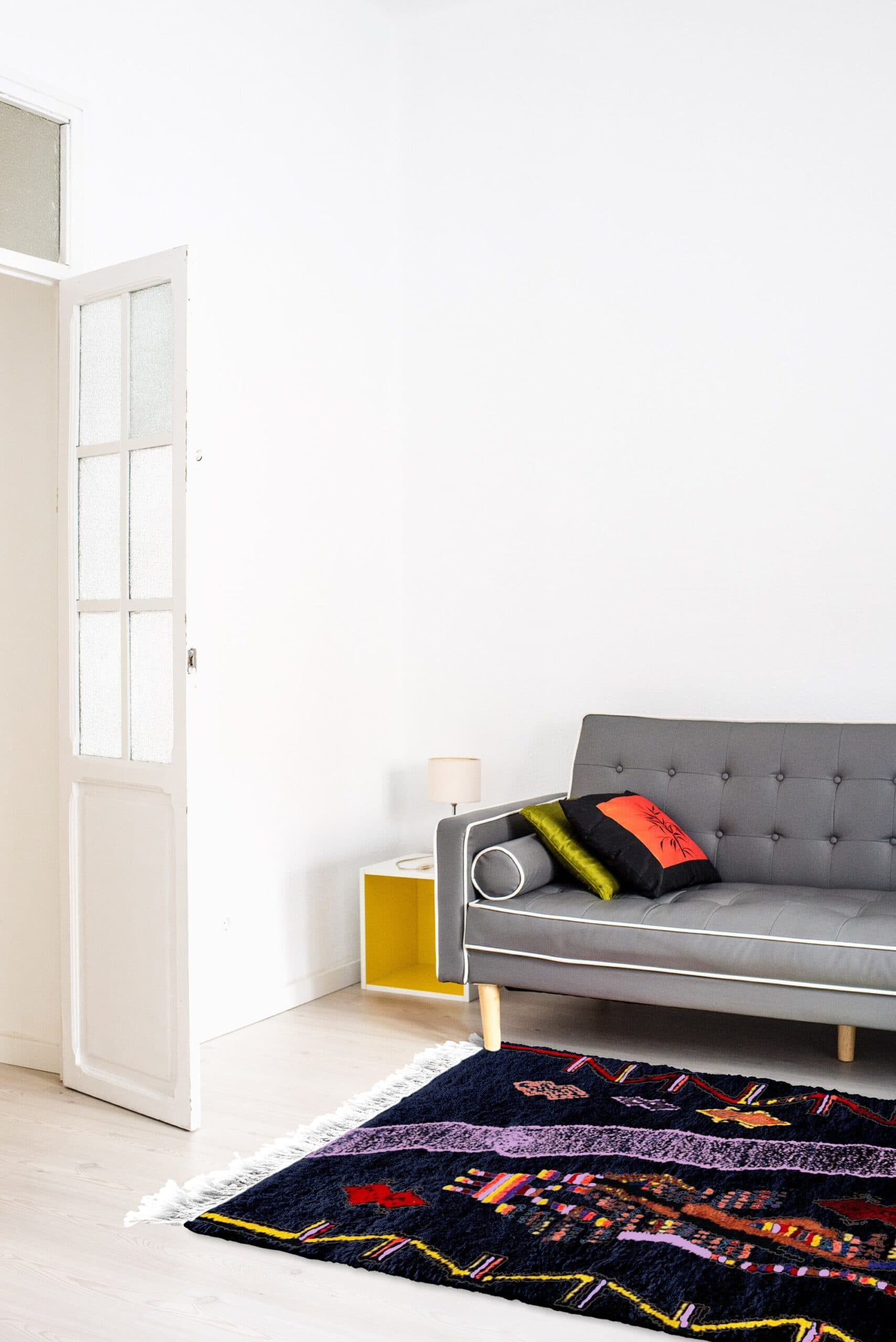 Marockansk Matta Azilal 5x8 Ull Marinblå Svart Rosa Orange Gul Boho Vardagsrum - Image 4