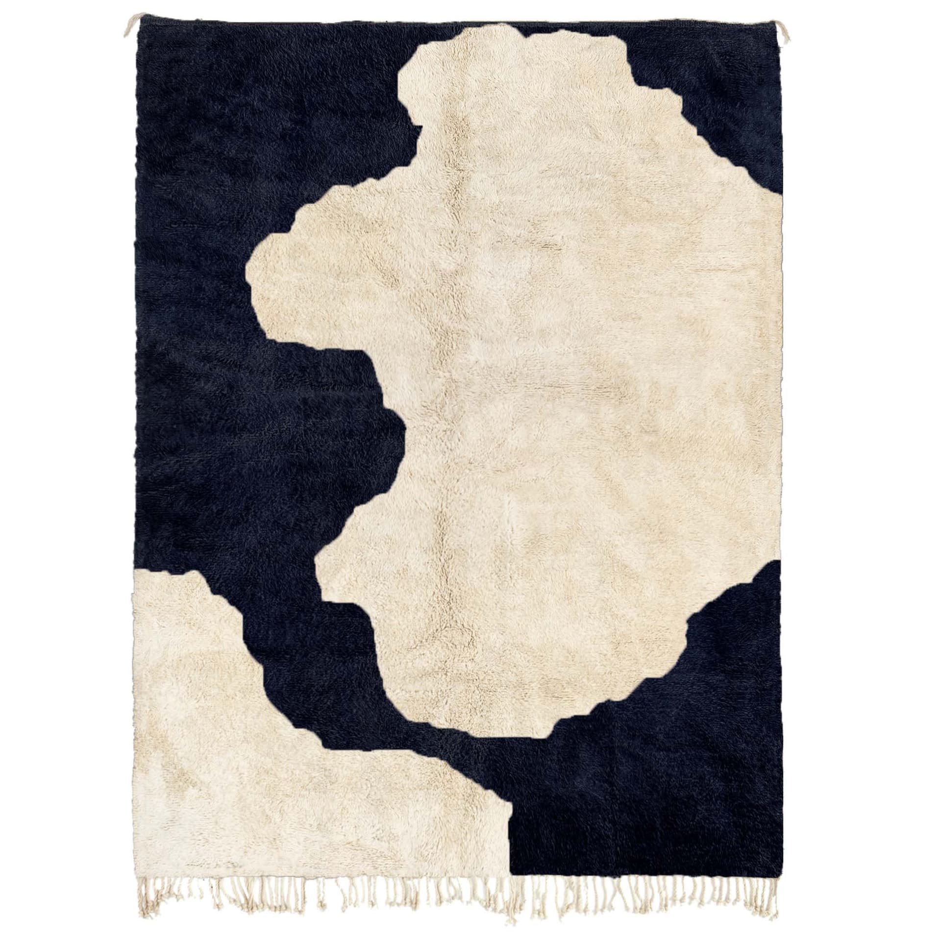 Marokkolainen matto Mrirt 6x9 villa musta vaalea minimalistiseen olohuoneeseen - Image 2