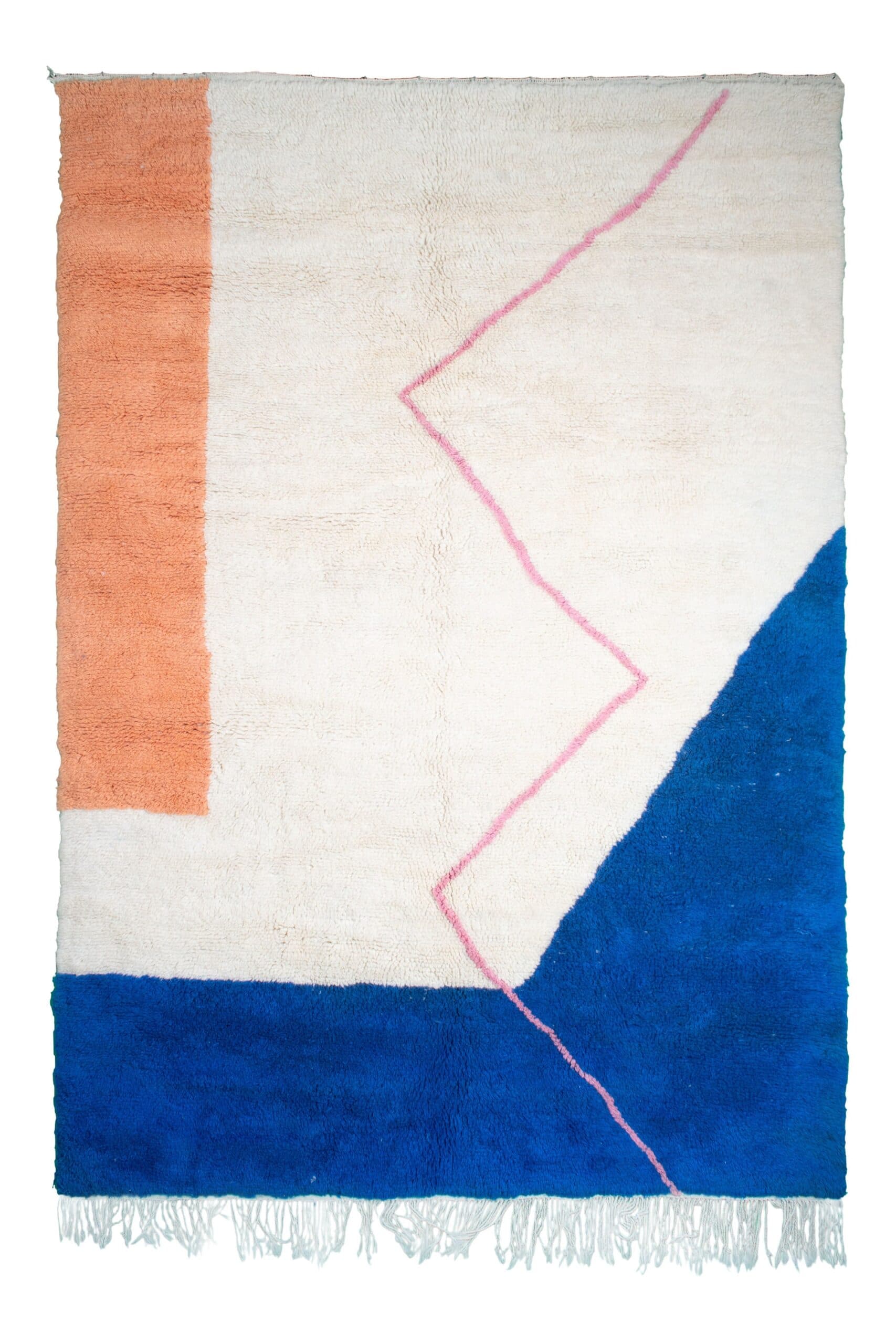 Marokkanischer Teppich Mrirt 5x8 Wolle Elfenbein Weiß Kobalt Blau Blush Pink Pfirsich Minimalistisch Wohnzimmer Berber - Image 2
