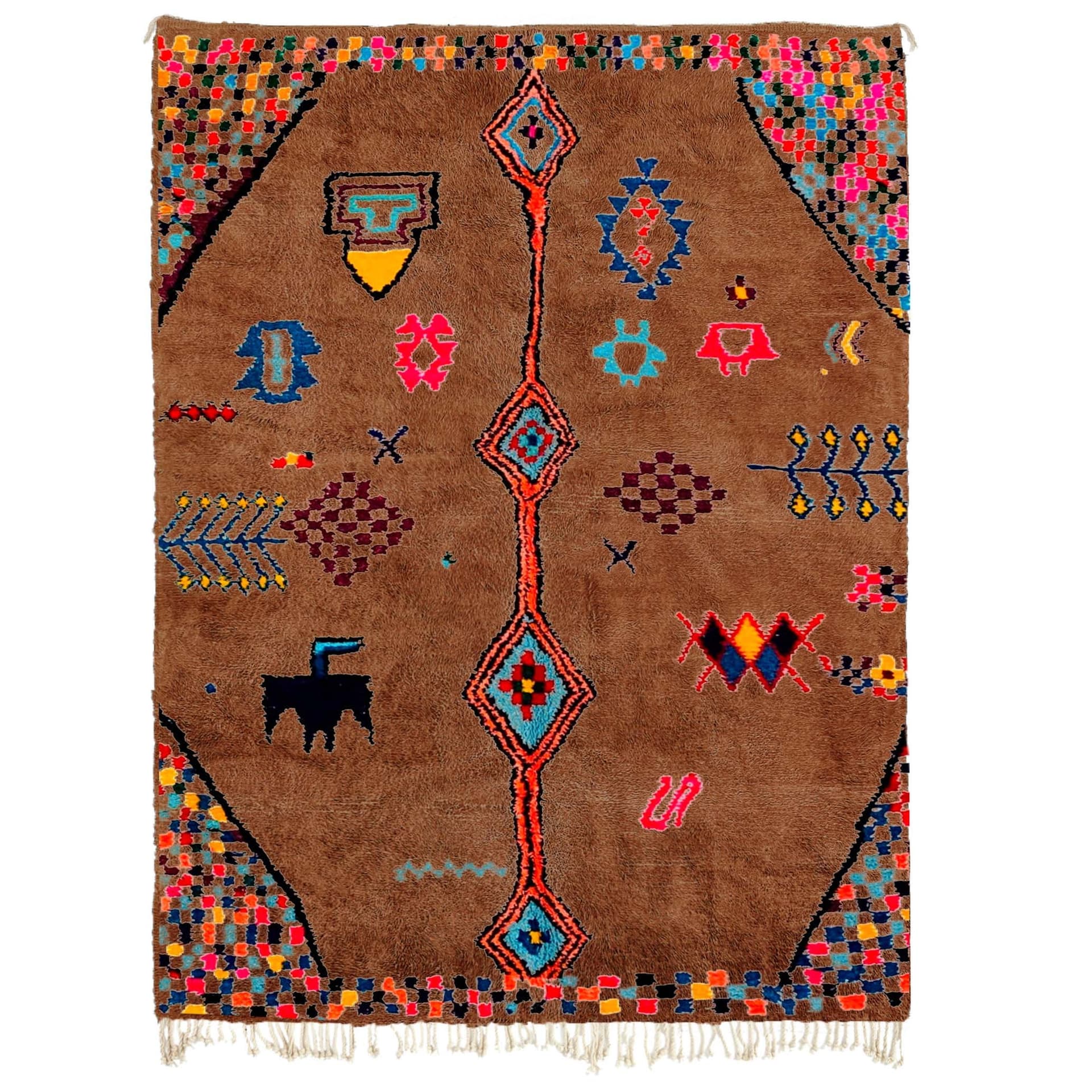 モロッコ製手作りウールラグ 8x10 - ブラウンニュートラルボヘミアンエリアラグ リビングルーム ベッドルーム用 - カラフルなトライバルベルベルラグ - Image 2