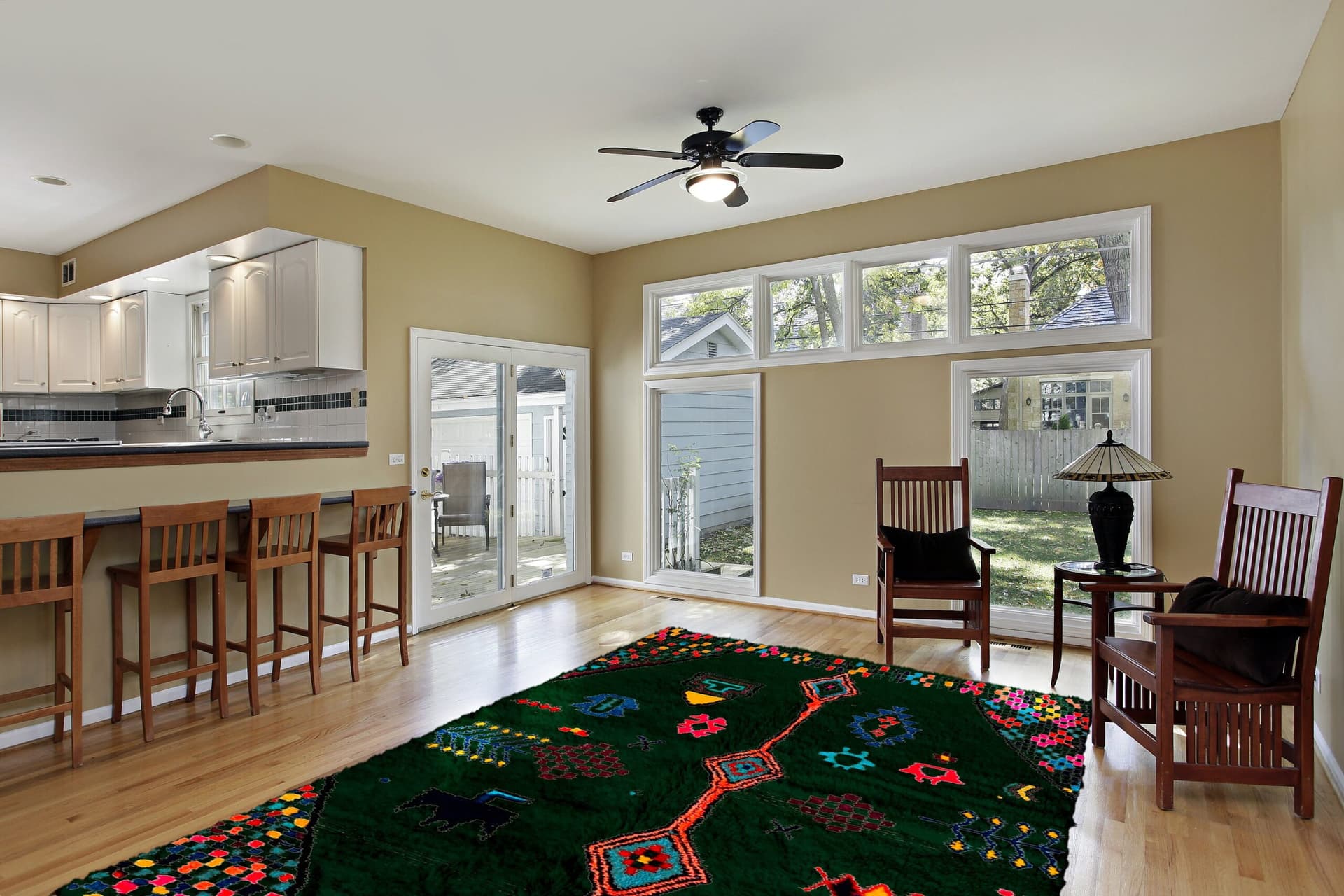 Marokkolainen Matto Boujaad 5x7 Villa Metsänvihreä Monivärinen Tribal Boho Olohuone - Image 4