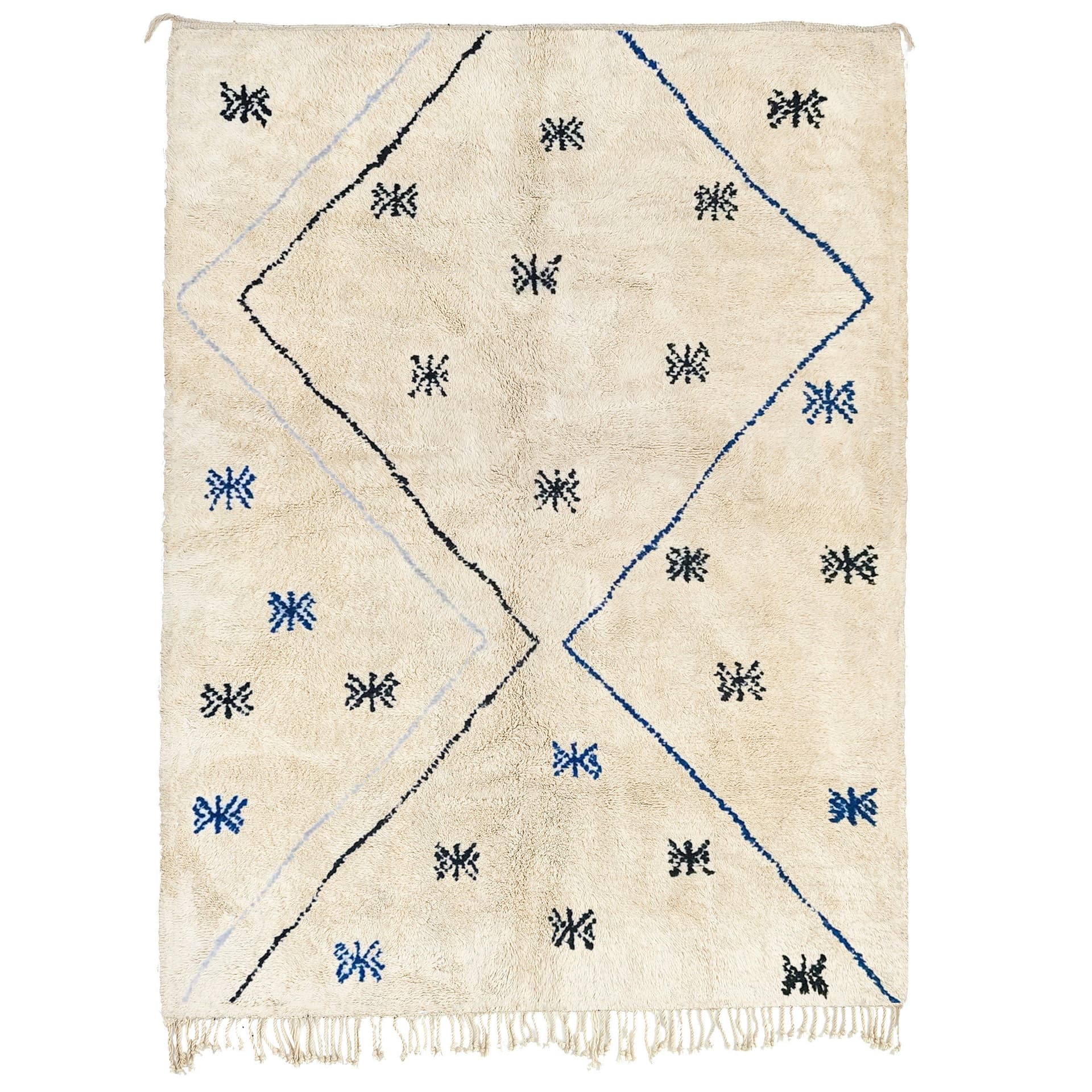 Moroccan Rug Handmade Wool 8x10 - Ivory Neutral Blue Black Modern Boho Area Rug for Living Room Bedroom Beni Ourain - Image 2