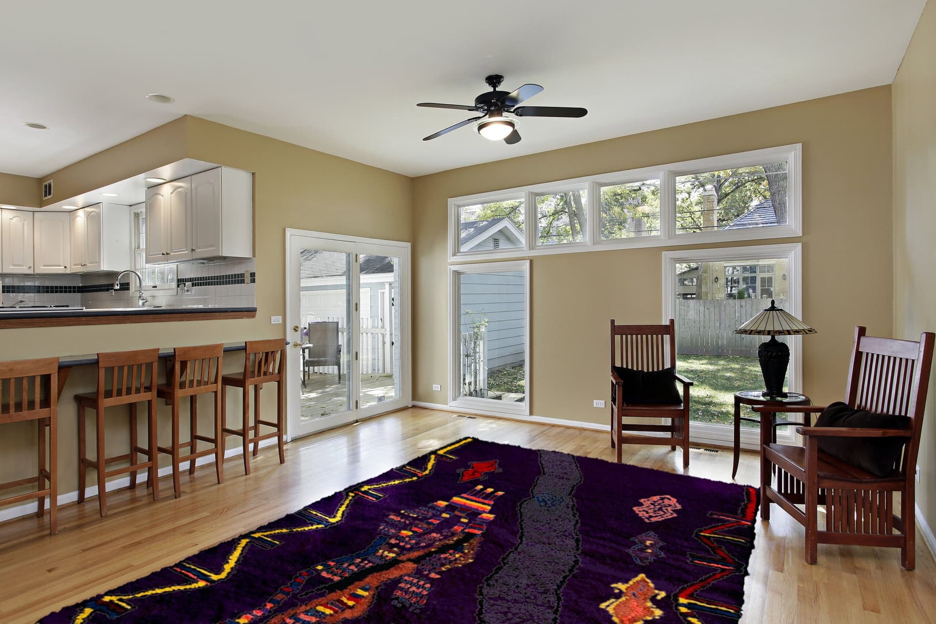 Alfombra Marroquí Azilal 5x8 de Lana Púrpura Negra Multicolor para Sala Boho - Image 3