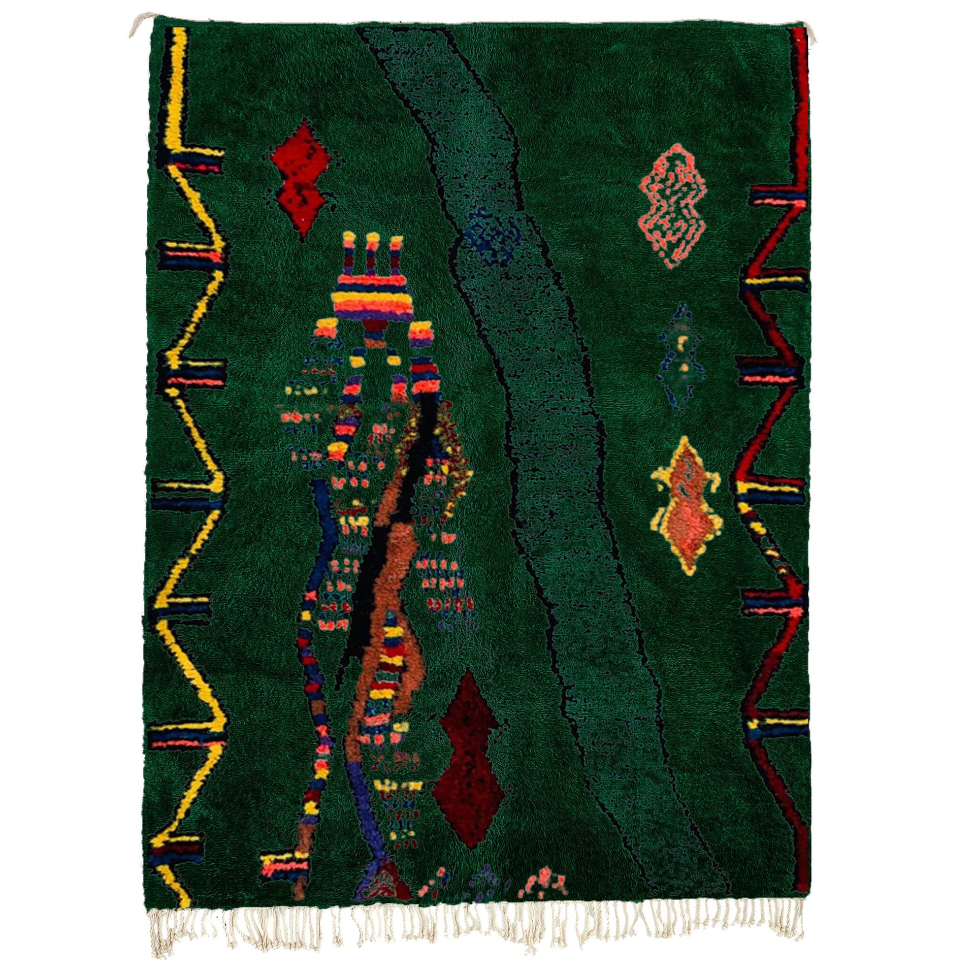 سجادة مغربية أزيلال 5x7 صوف أخضر غابي متعددة الألوان قبلية لغرفة المعيشة البوهيمية - Image 2