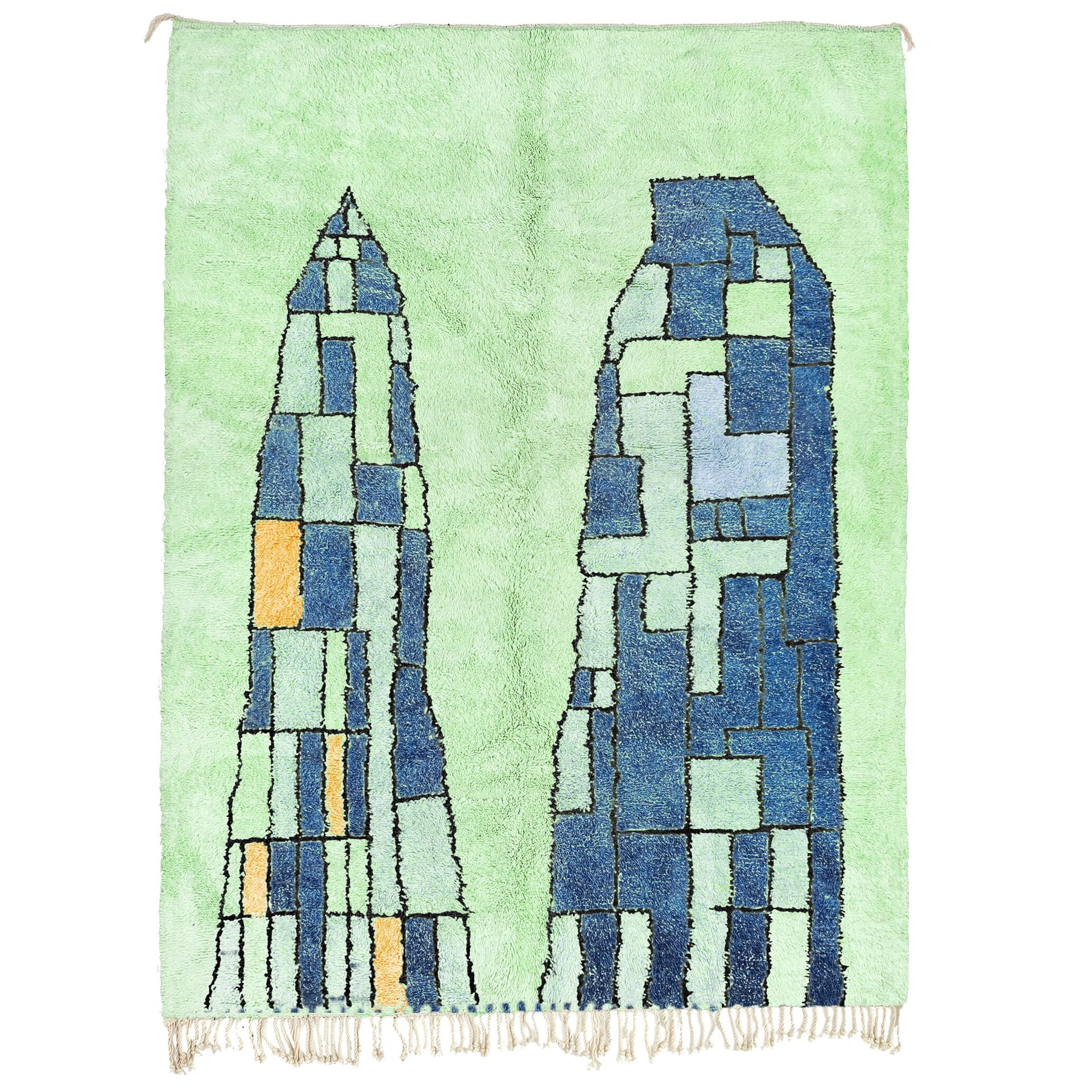 Marokkanischer Teppich Mrirt 6x9 Wolle Mintgrün Marineblau Geometrisch Boho Wohnzimmer - Image 2