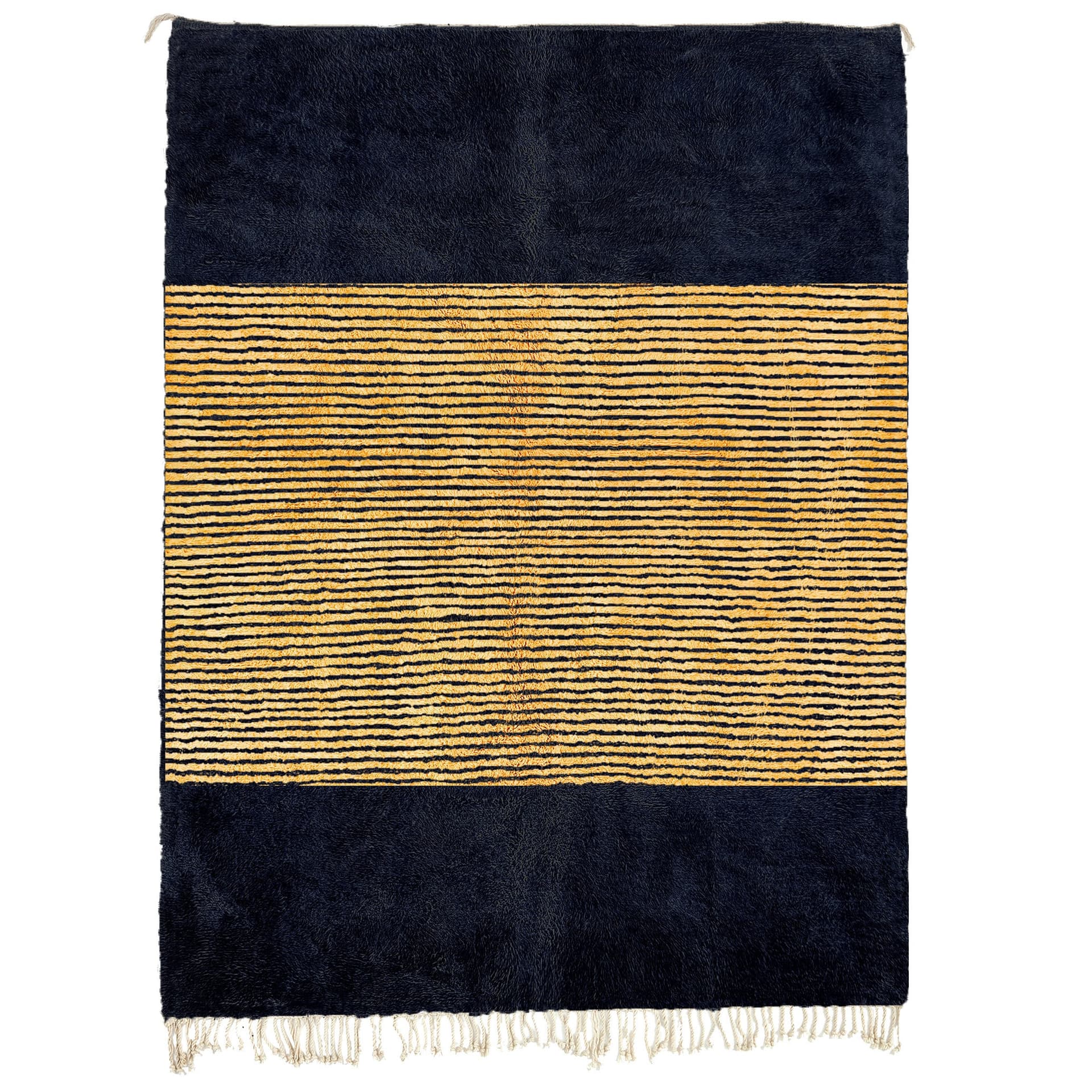 Marockansk Matta Handgjord Ull 8x10 - Marinblå Guld Randig Modern Boho Områdesmatta för Vardagsrum Sovrum Mrirt - Image 2