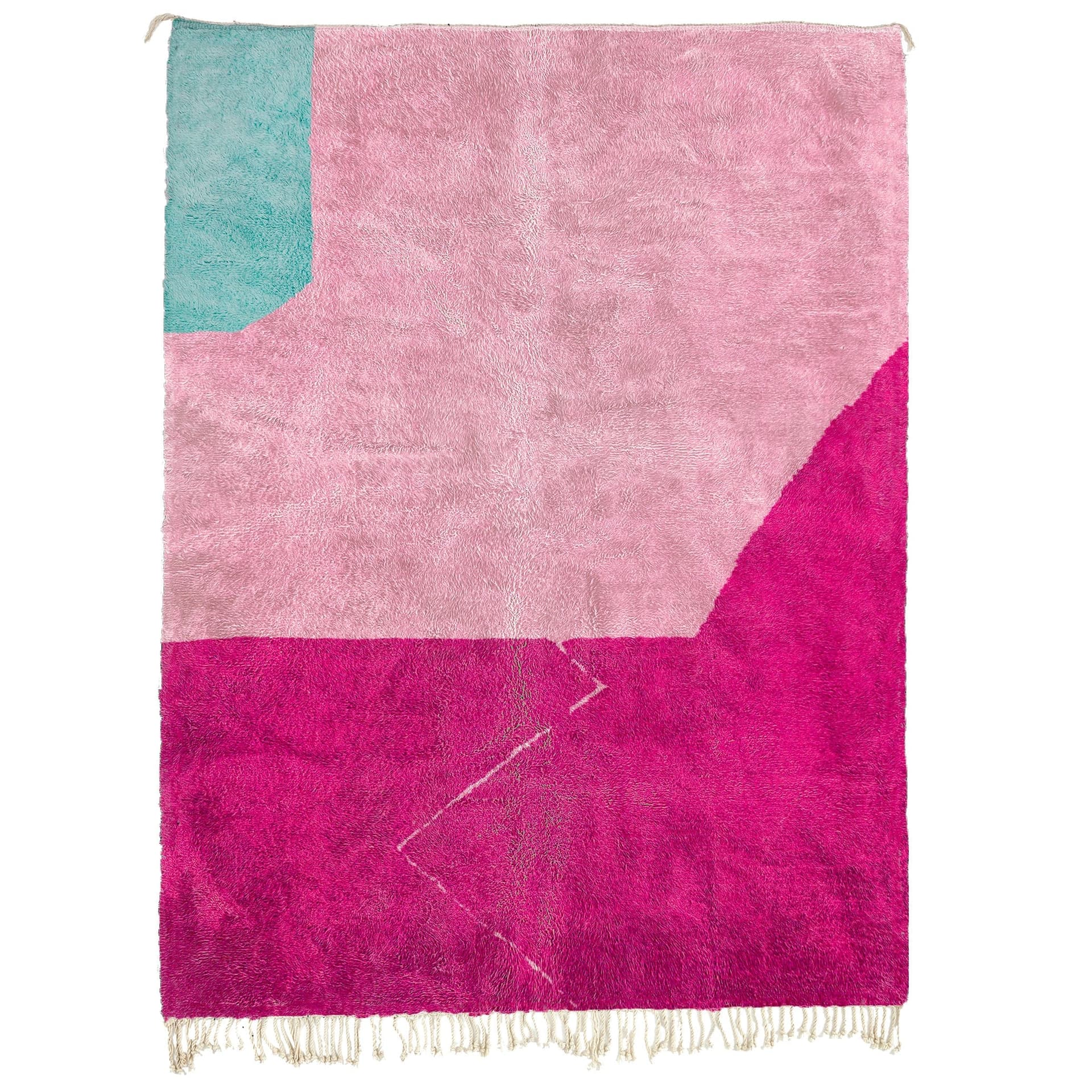 Alfombra Marroquí Mrirt 5x8 Lana Rosa Blush Fucsia Verde Teal Minimalista Sala de Estar - Image 2