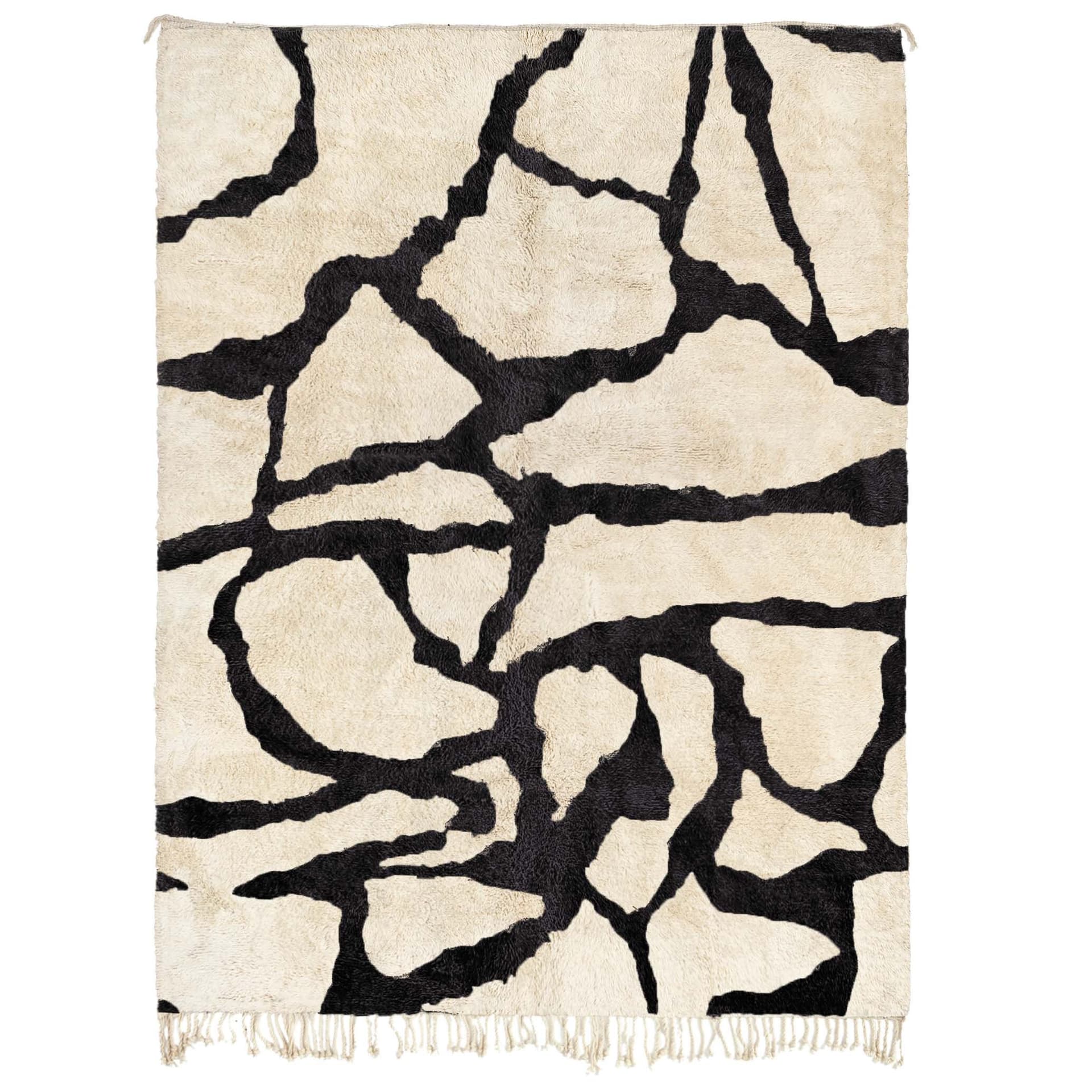 سجادة مغربية بني أورين 5x7 صوف أسود عاجي تجريدية بوهيمية لغرفة المعيشة - Image 2