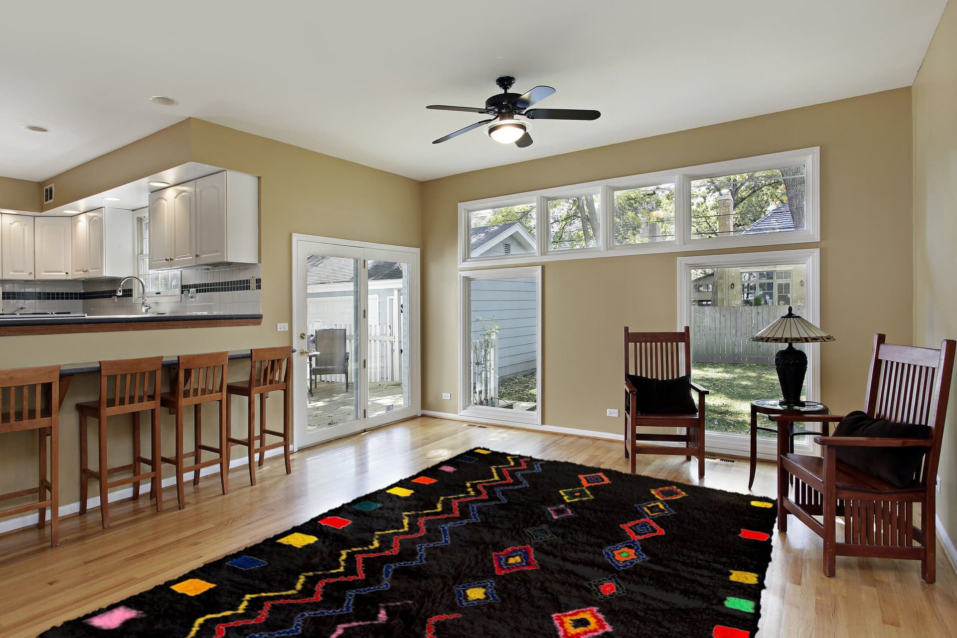 سجادة مغربية مصنوعة يدويًا من الصوف بحجم مخصص - سجادة منطقة سوداء ملونة بأسلوب بوهيمي لغرفة المعيشة وغرفة النوم، بأسلوب بربري - Image 3