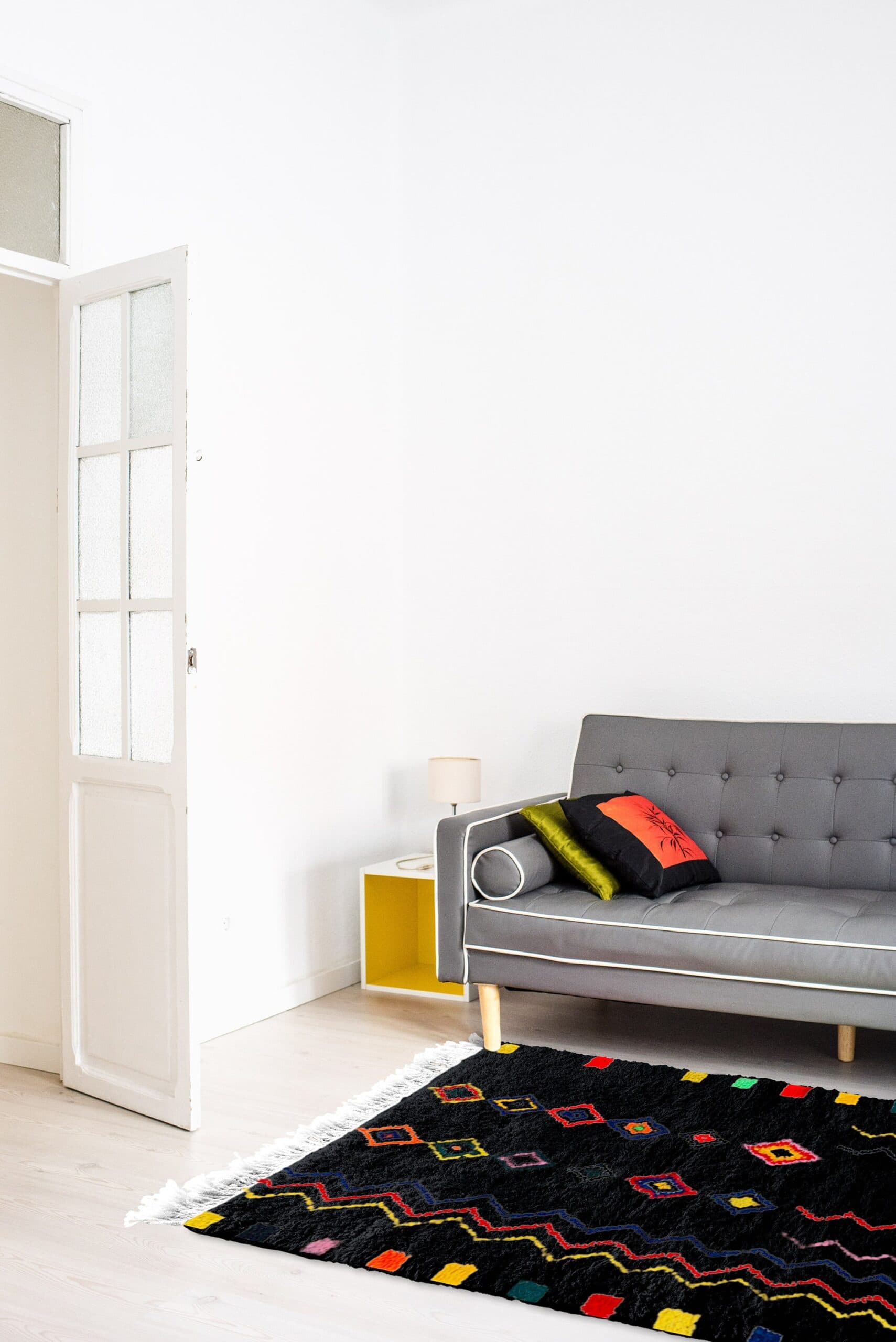 سجادة مغربية مصنوعة يدويًا من الصوف بحجم مخصص - سجادة منطقة سوداء ملونة بأسلوب بوهيمي لغرفة المعيشة وغرفة النوم، بأسلوب بربري - Image 4