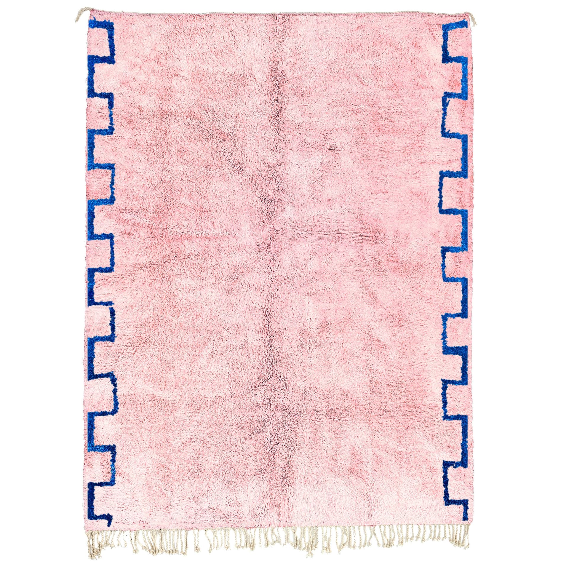 Alfombra Marroquí Mrirt 8x10 Lana Rosa Blush Azul Cobalto Minimalista Boho Sala de Estar - Image 2