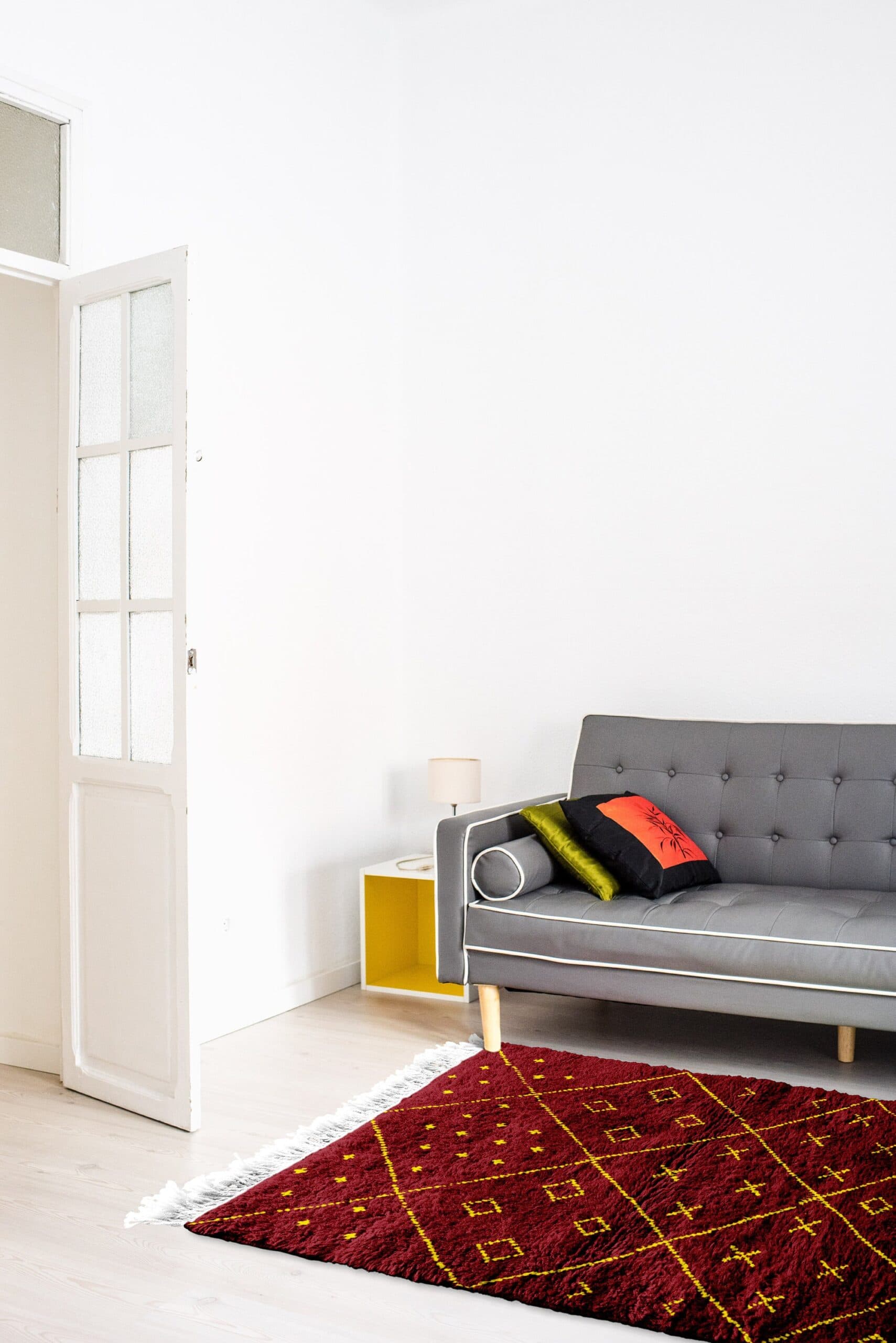 سجادة مغربية مصنوعة يدويًا من الصوف 8x10 - أحمر بورغندي مع أصفر هندسي سجادة منطقة لغرفة المعيشة وغرفة النوم - Image 4