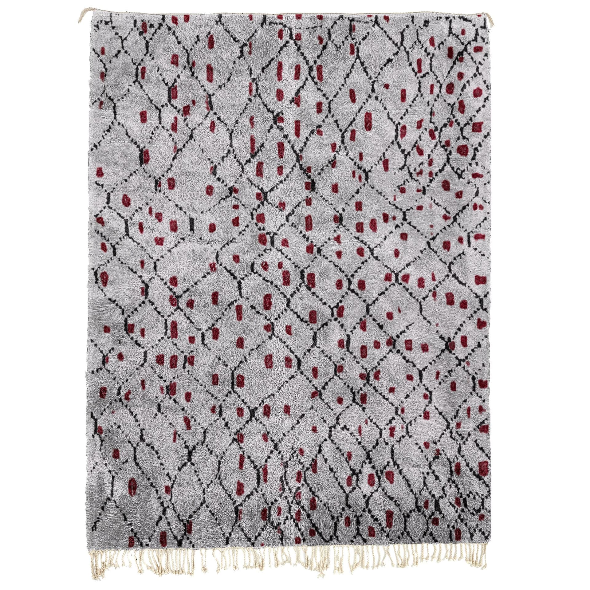 Tapis Marocain Mrirt 5x8 Laine Gris Noir Ivoire Rouge Minimaliste pour Salon - Image 2