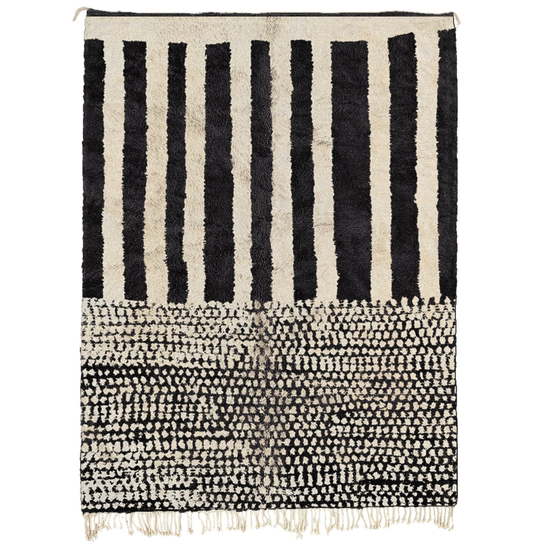 Tapis Marocain Fait Main en Laine 8x10 - Tapis Boho Minimaliste Noir et Blanc pour Salon et Chambre - Beni Ourain - Image 2
