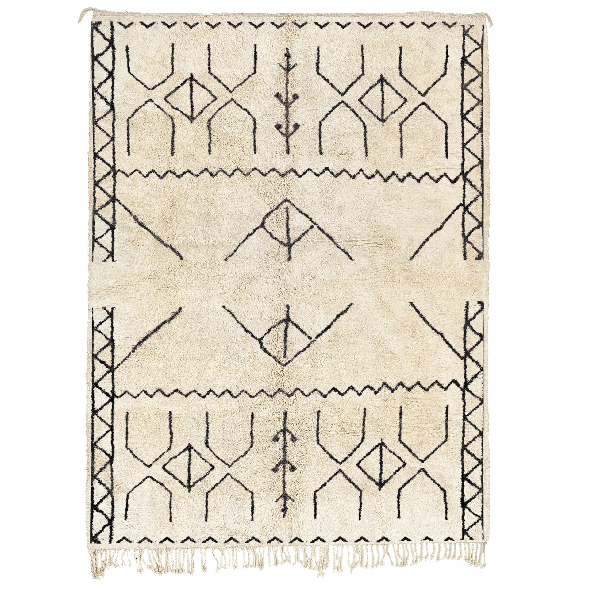 Marokkolainen Käsintehty Villa Matto 8x10 - Norsunluu Musta Minimalistinen Boho Alue Matto Olohuoneeseen Makuuhuoneeseen - Beni Ourain - Image 2