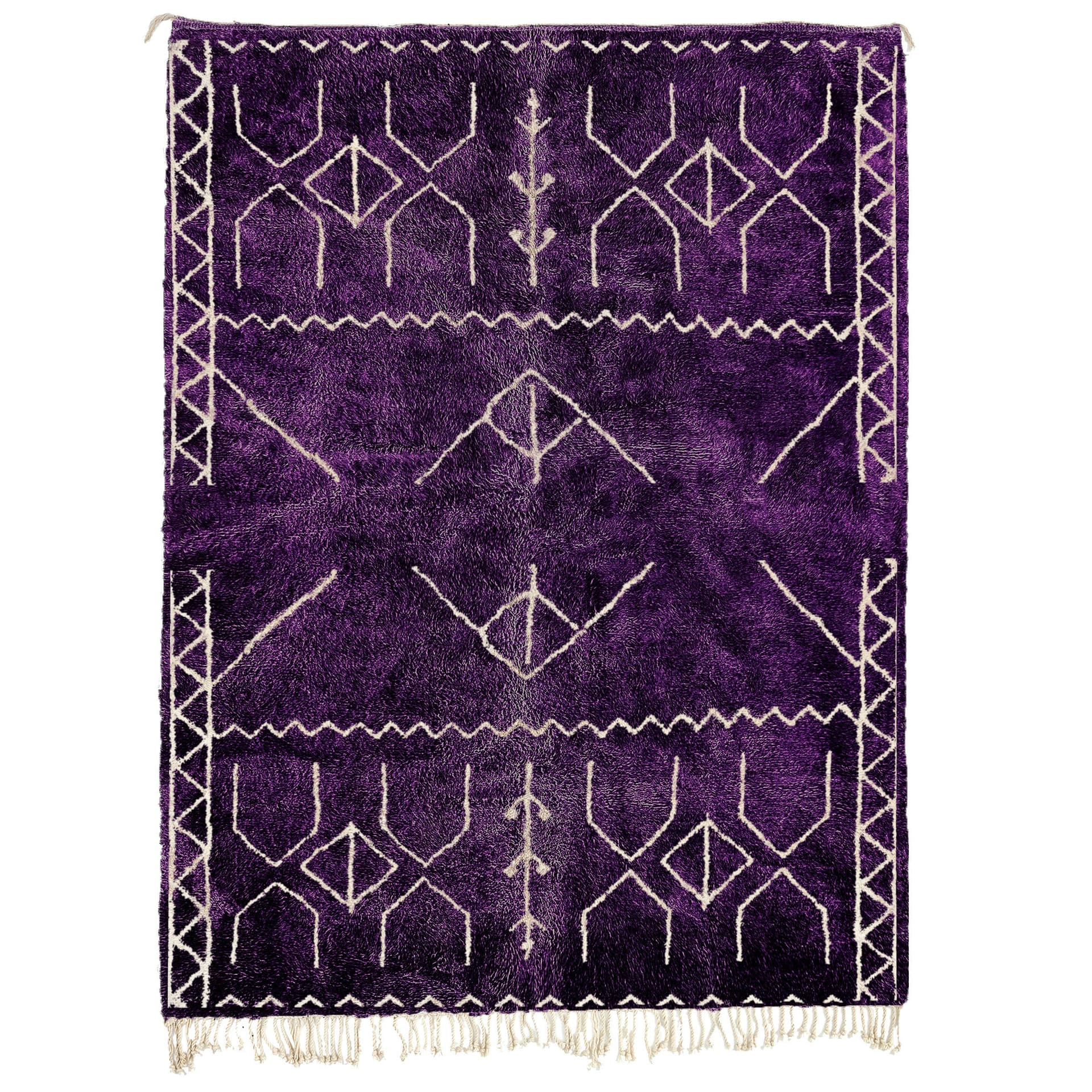 Tapis Marocain Mrirt 6x9 Laine Violet Ivoire Boho Salon - Image 2