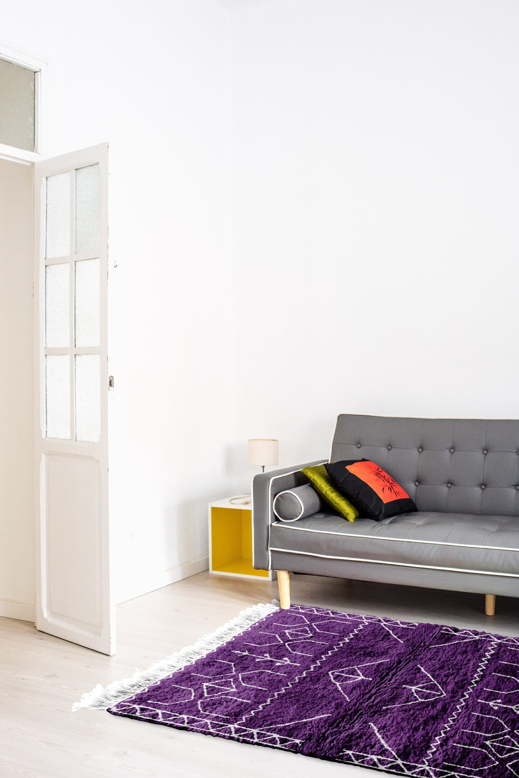 Tapis Marocain Mrirt 6x9 Laine Violet Ivoire Boho Salon - Image 4